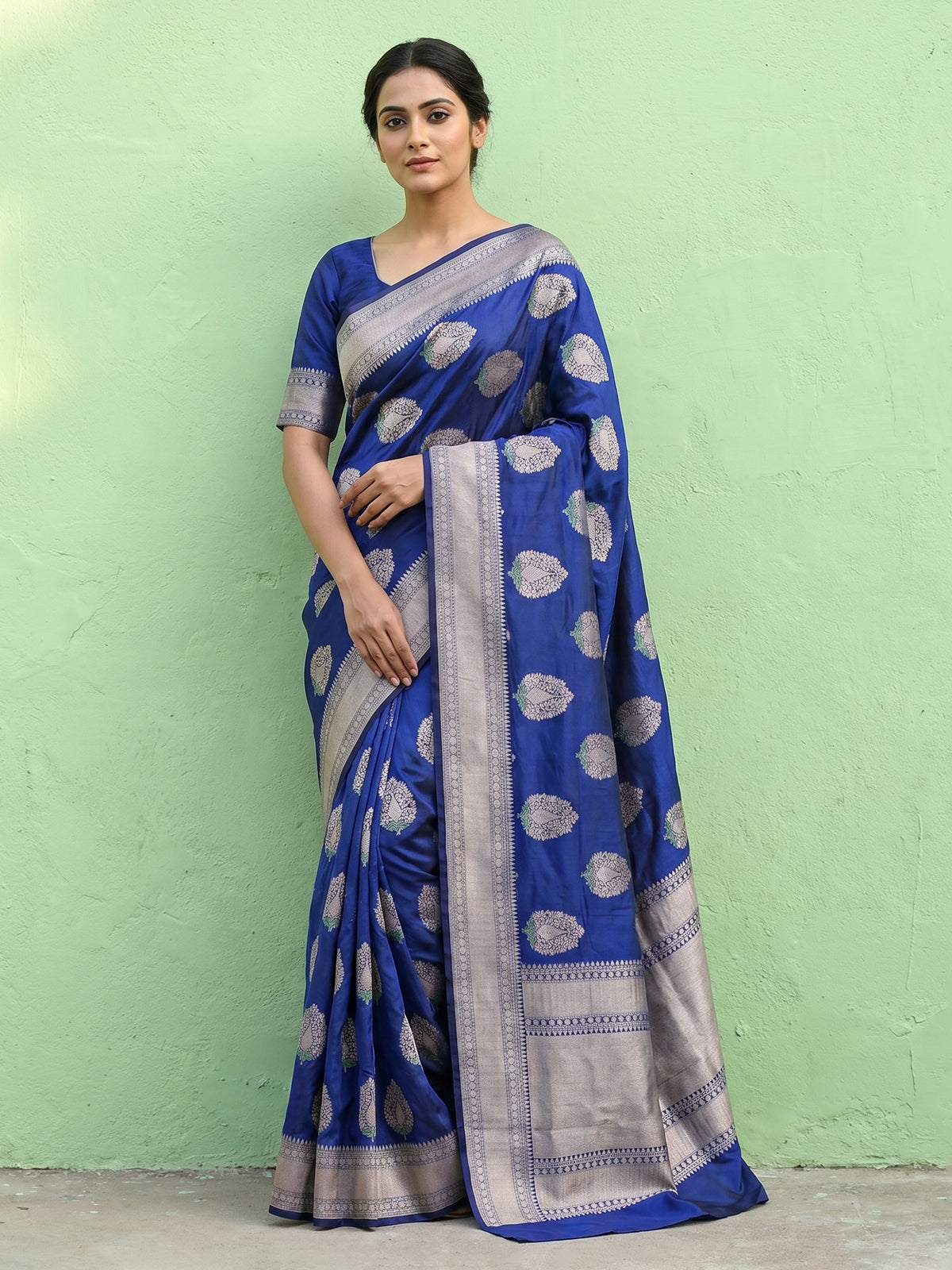 Royal blue banarasi silk traditional saree