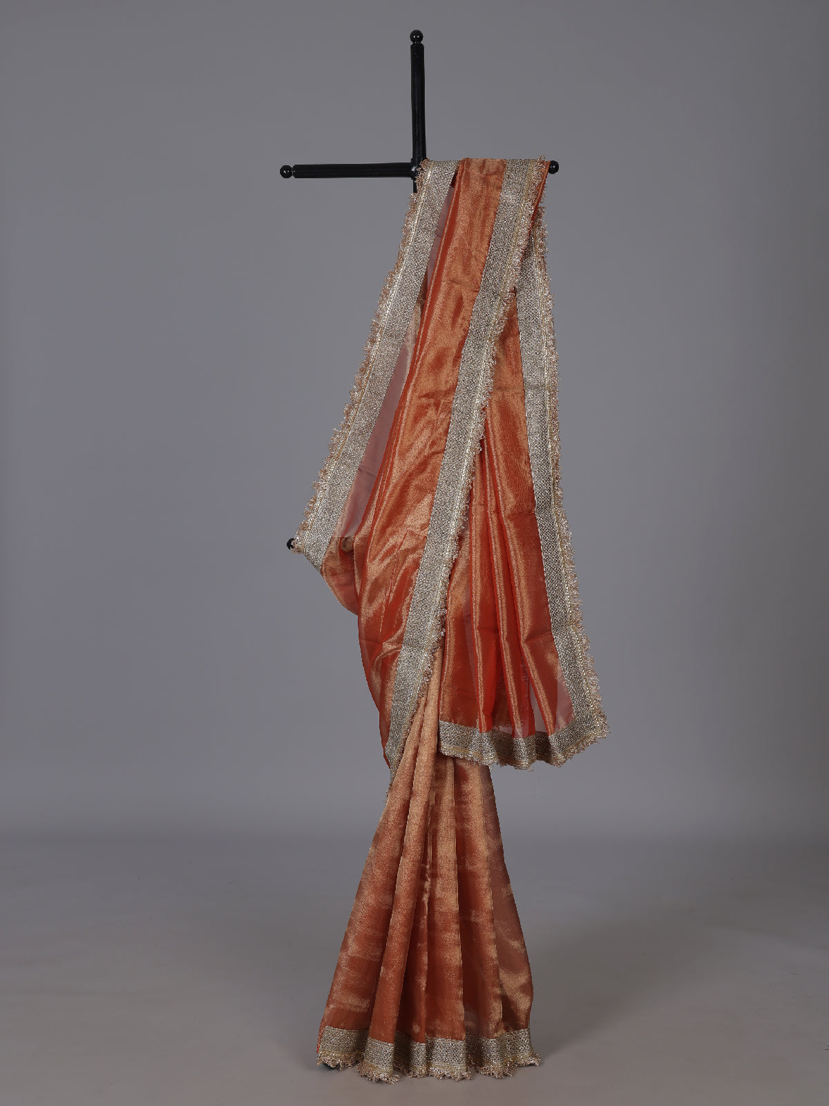 Orange resham embellished celebration wear saree