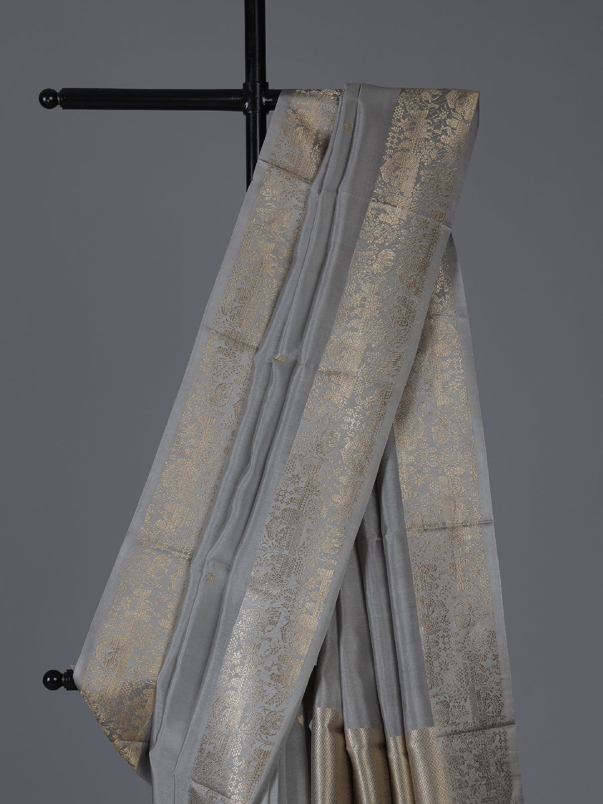 Grey artisanal floral zari raw silk saree