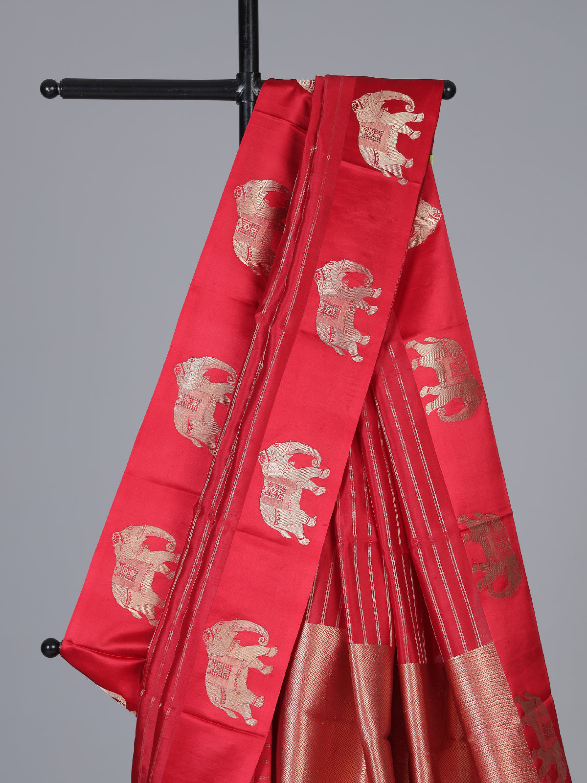 Red royal elephant motif raw silk festive saree