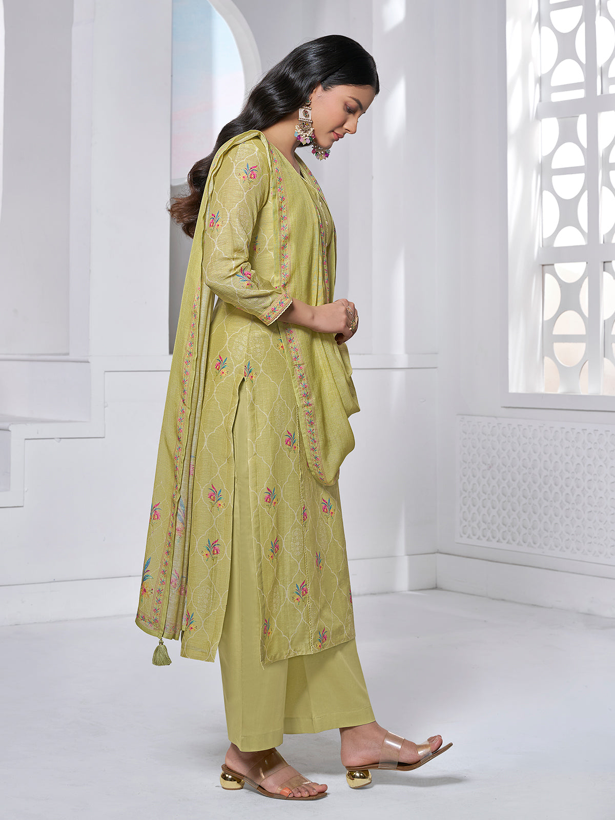 Green blooming booti festive cotton kurti statement