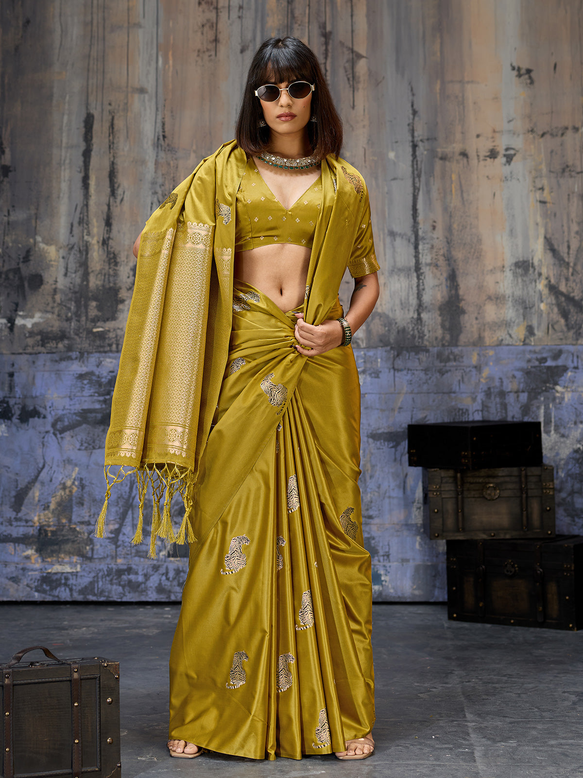 Mehendi green majestic festive saree ethnic allure