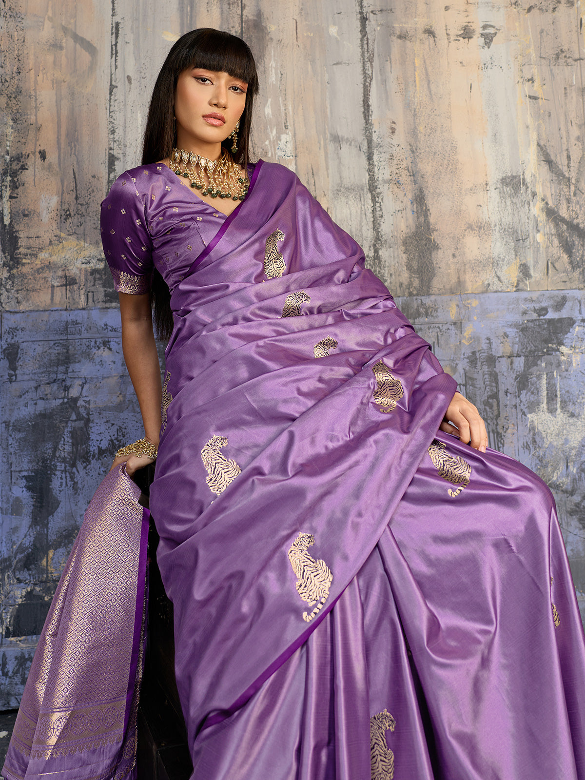 Lavender dreamy zari woven festive saree elegance