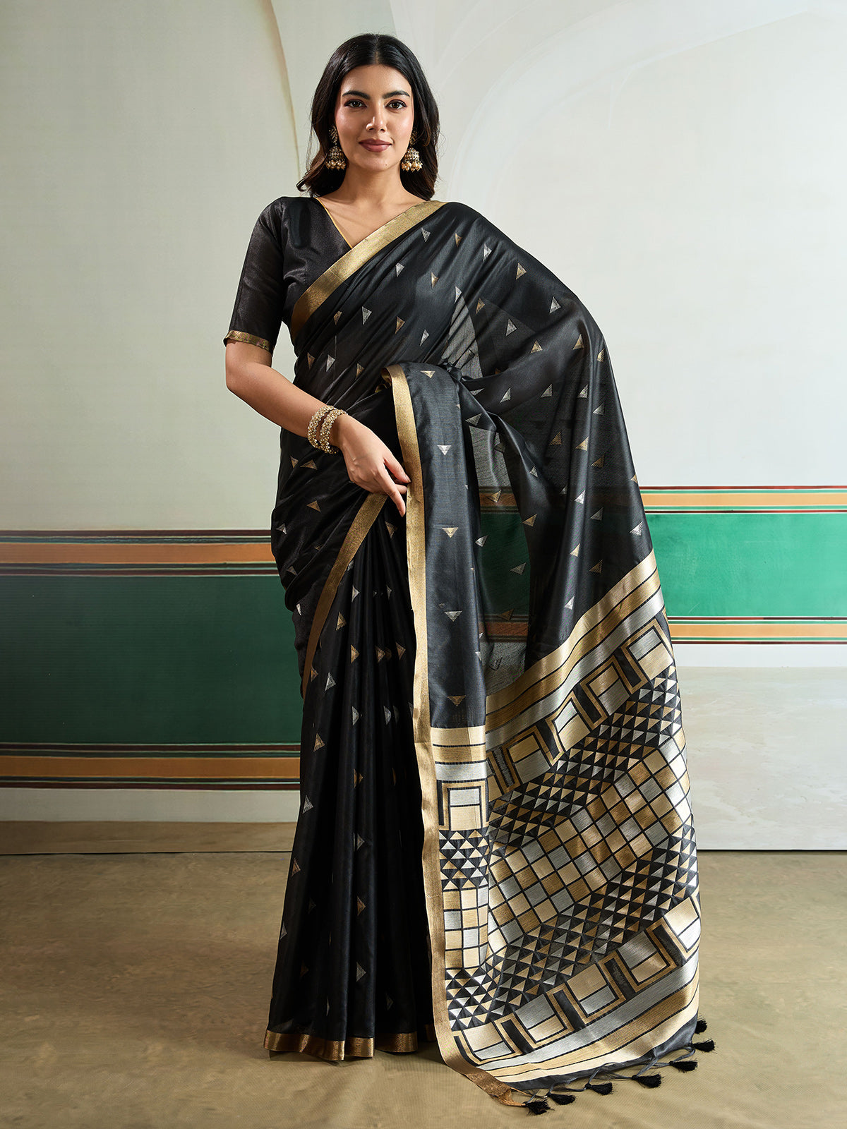 Black regal zari woven festive saree elegance