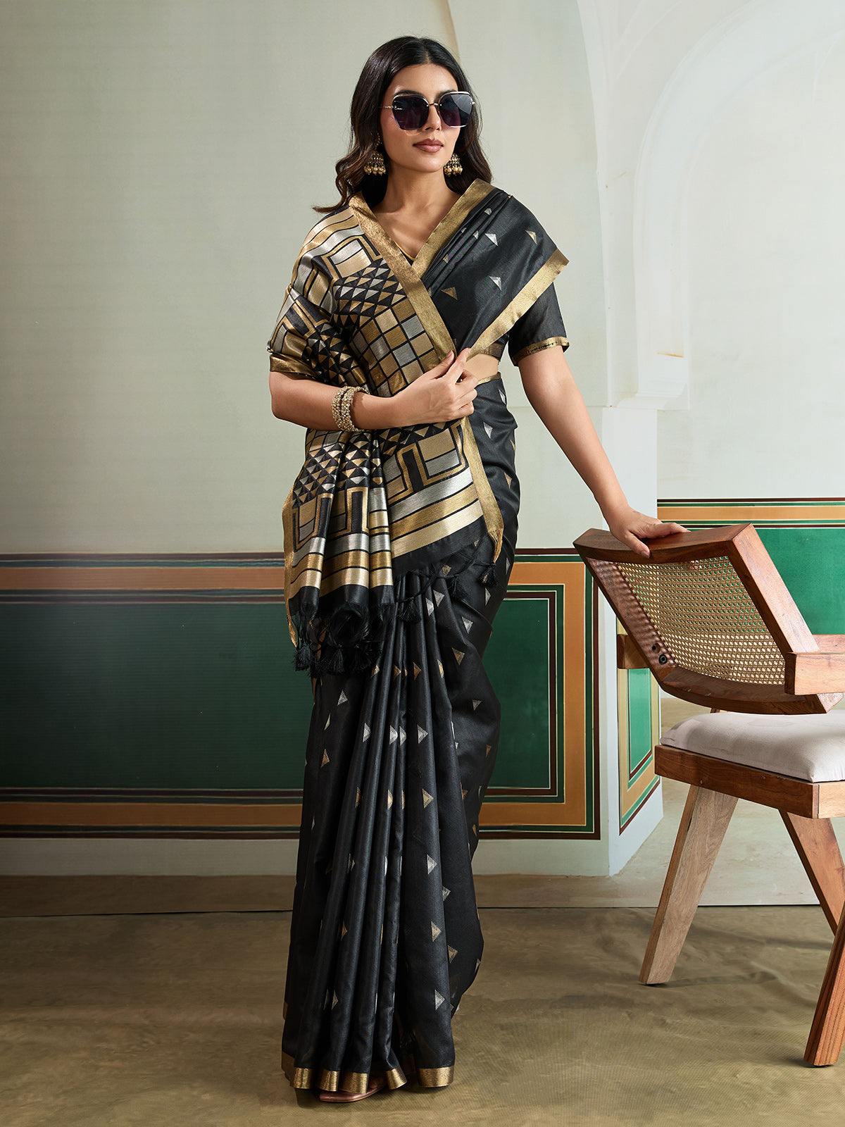Black regal zari woven festive saree elegance