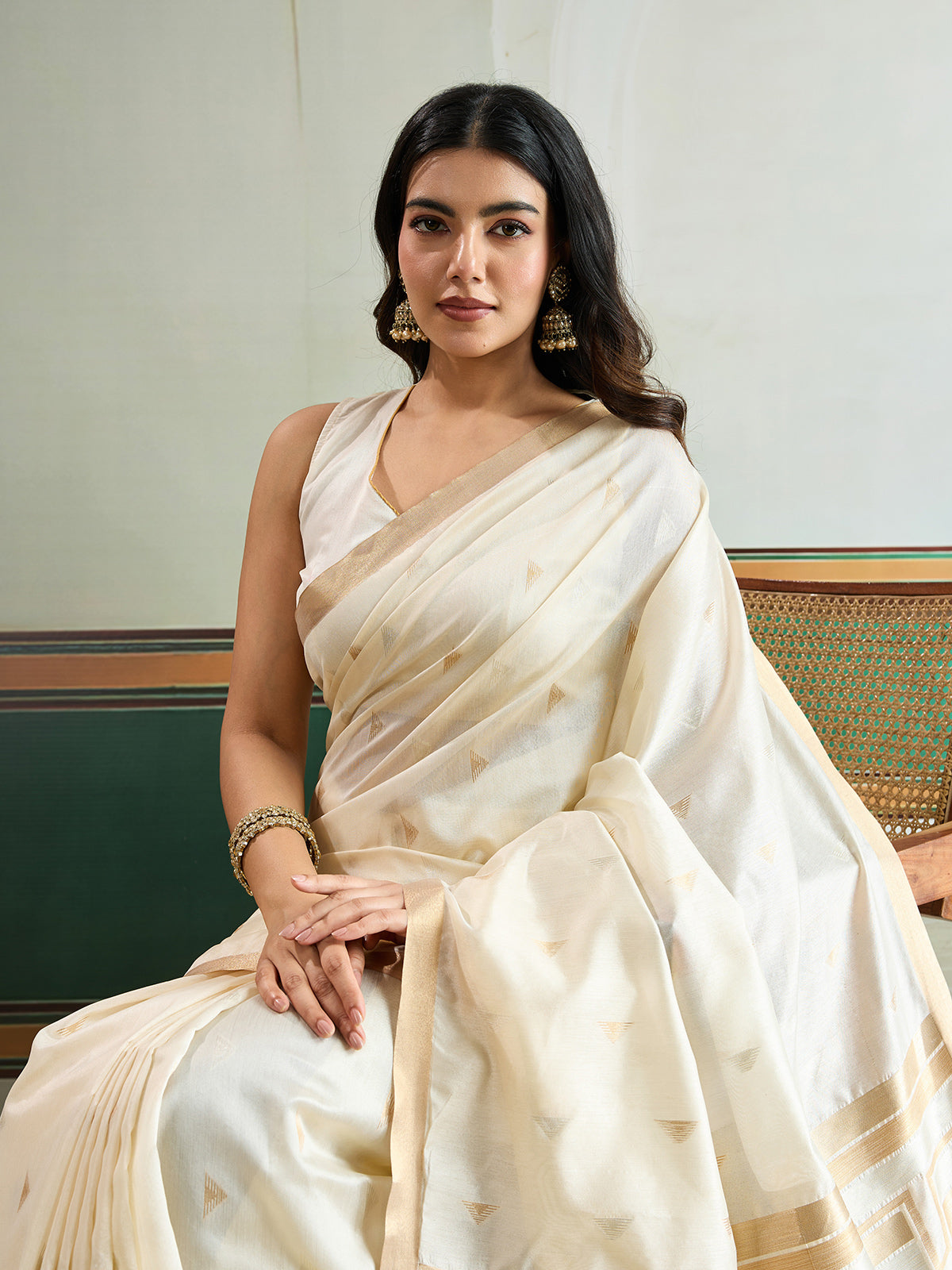 Off white timeless woven festive saree sophistication