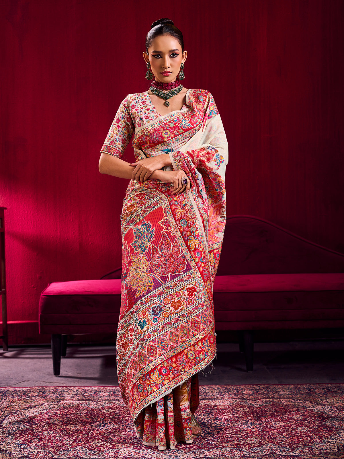 White graceful woven elegance festive saree glamour