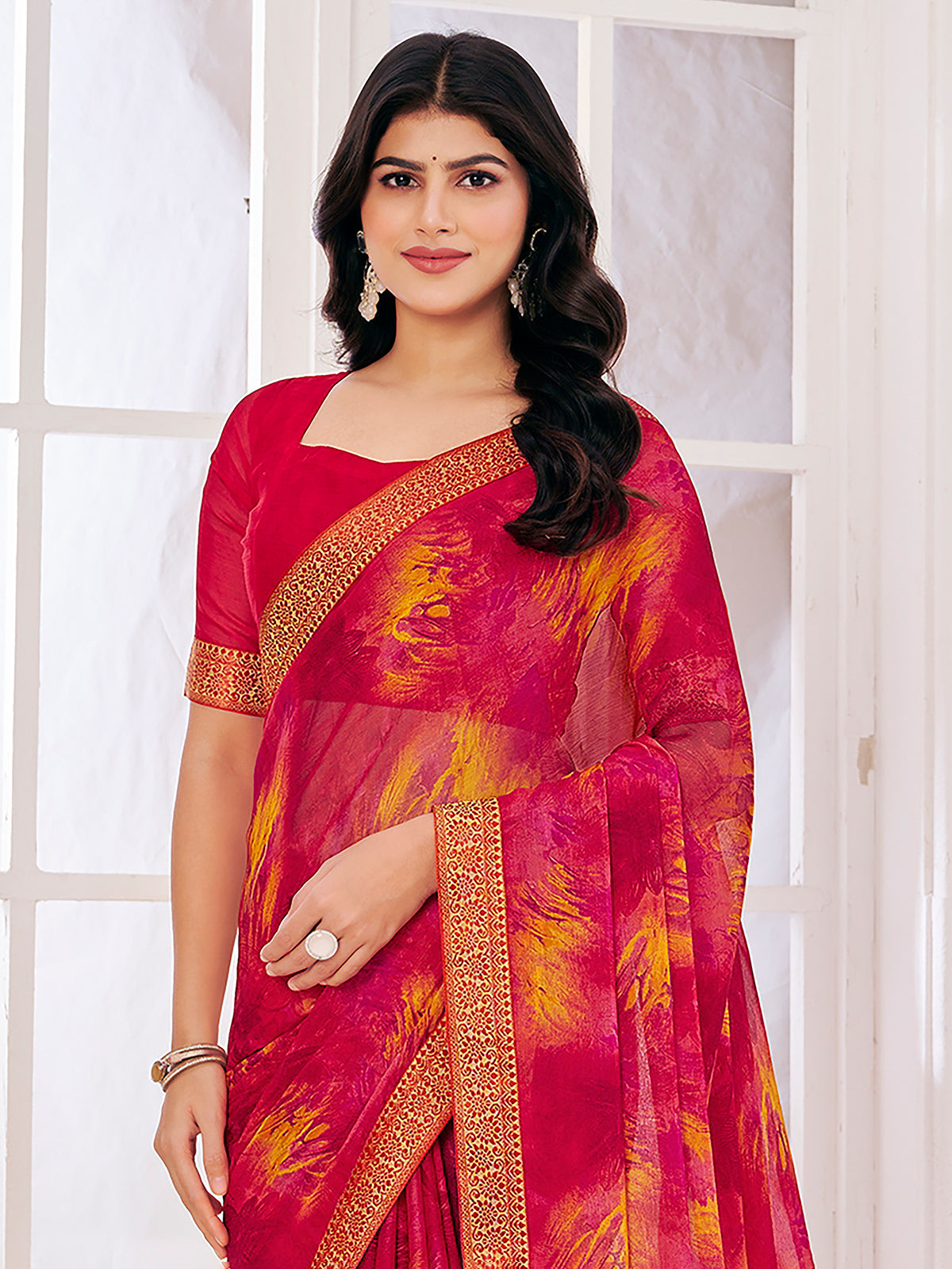 Pink elegant georgette saree with print