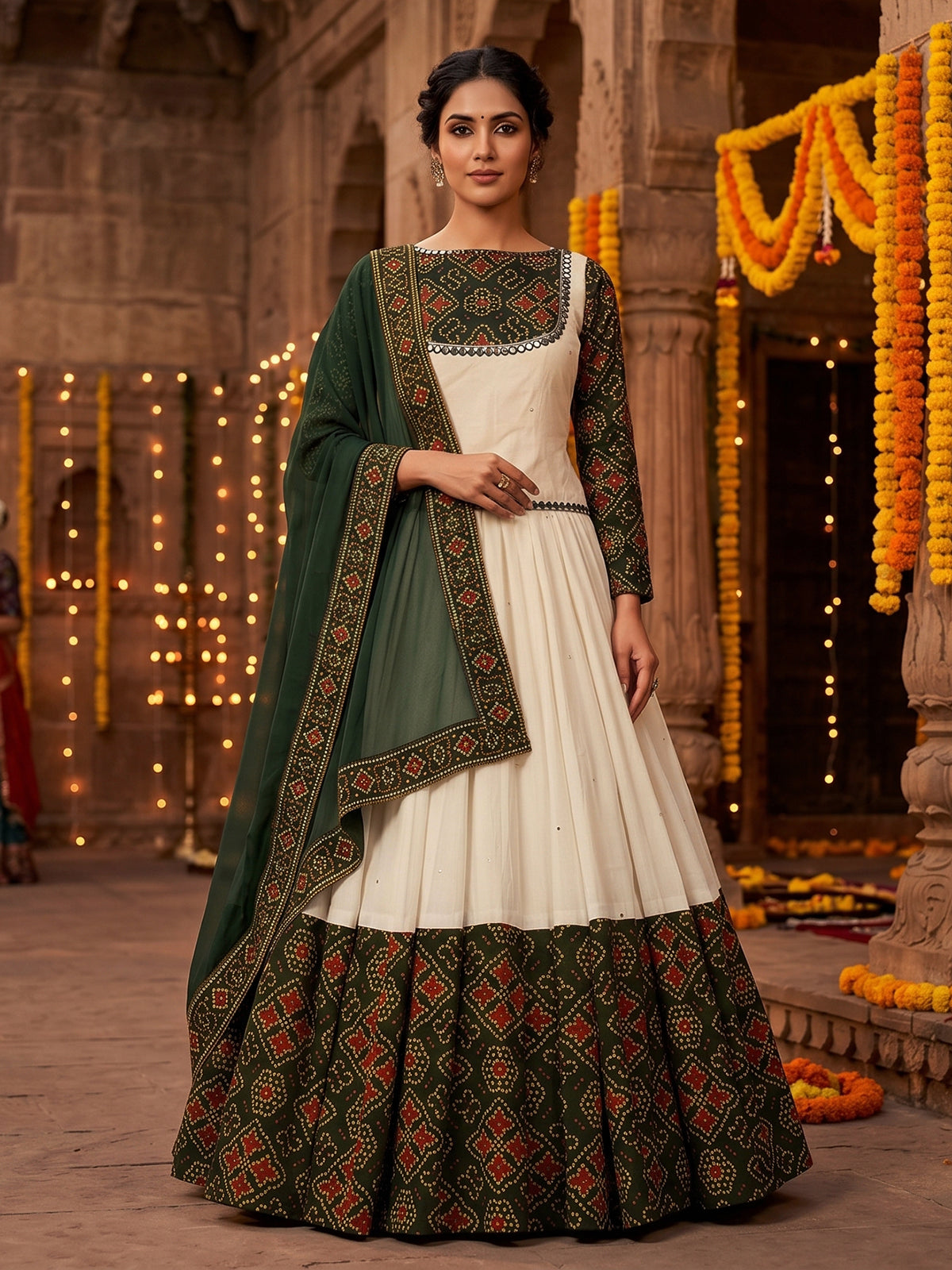 Dark green patola inspired lehenga festive splendor