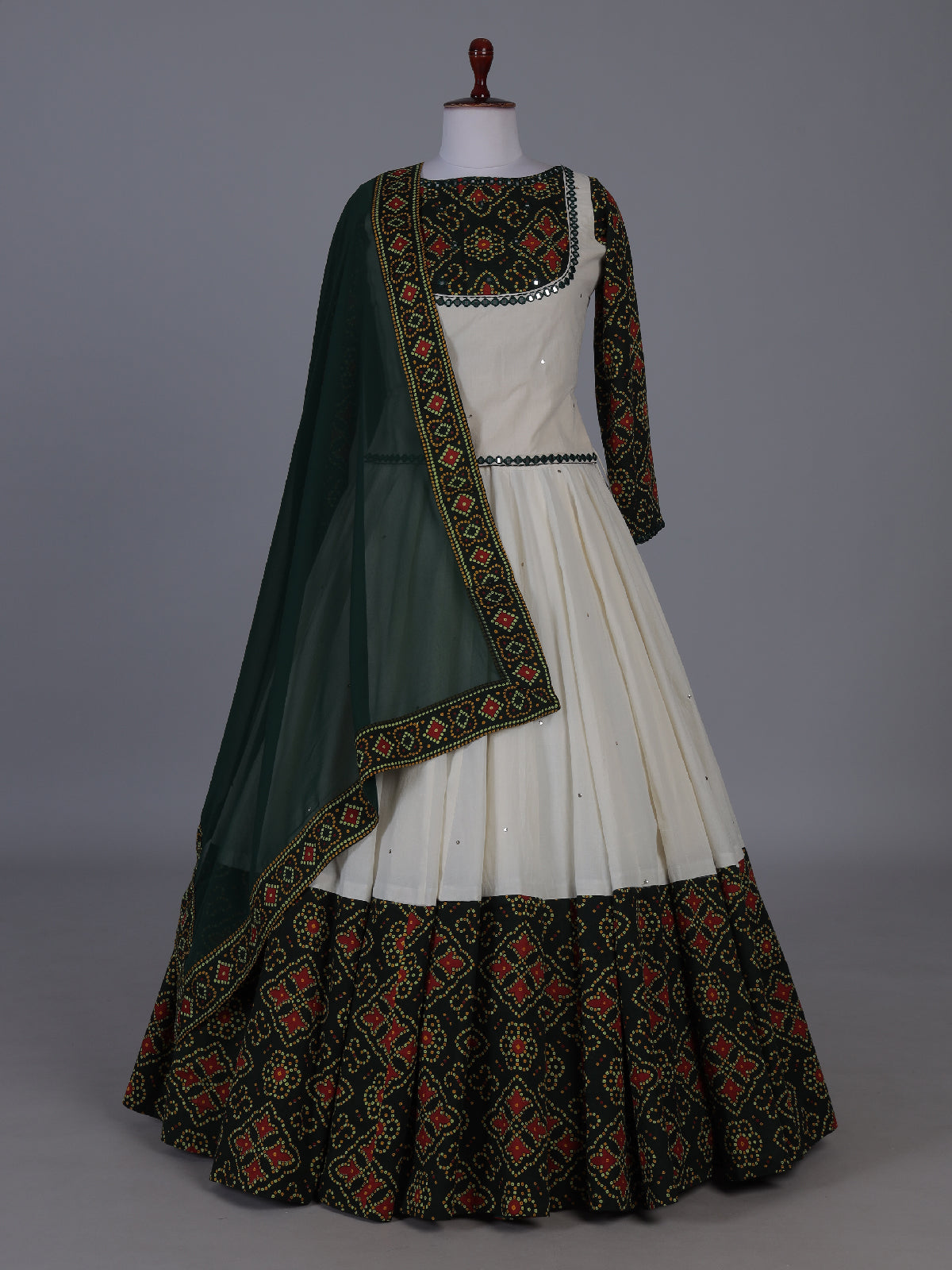 Dark green patola inspired lehenga festive splendor