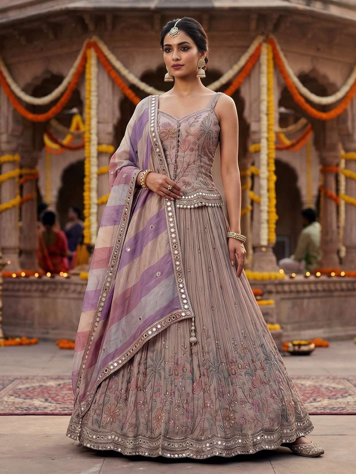 Light purple floral peplum lehenga graceful romance