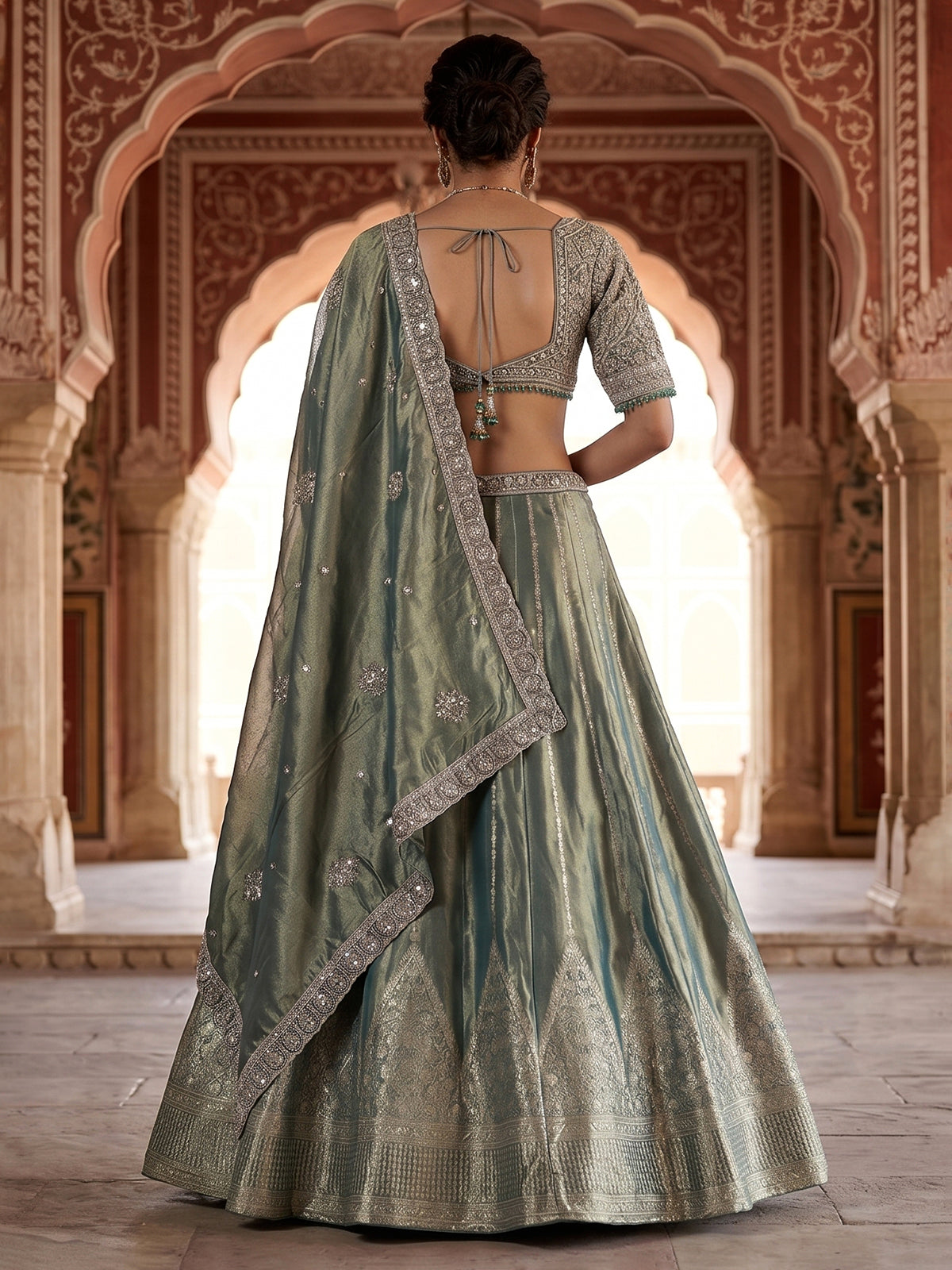 Pastel green Banarasi silk lehenga choli