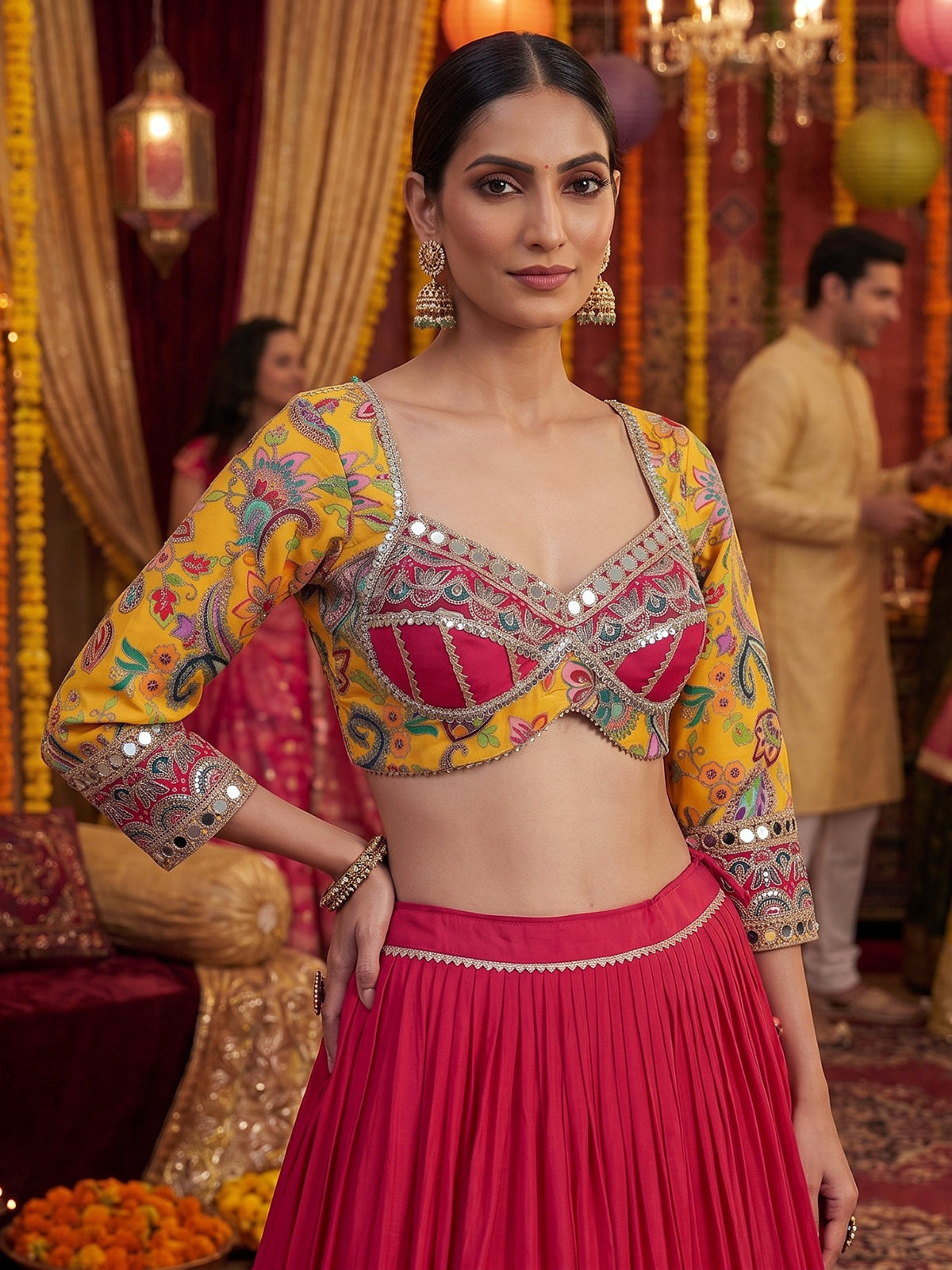 Rani pink mirror magic lehenga with elegance