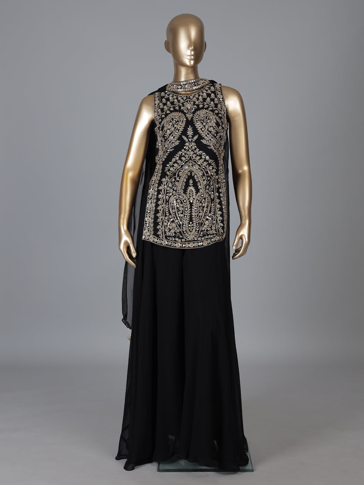 Black georgette palazzo suit with sequin shine