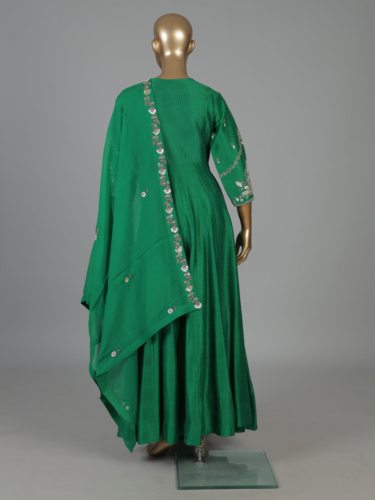 Emerald green silk wedding wear anarkali suit
