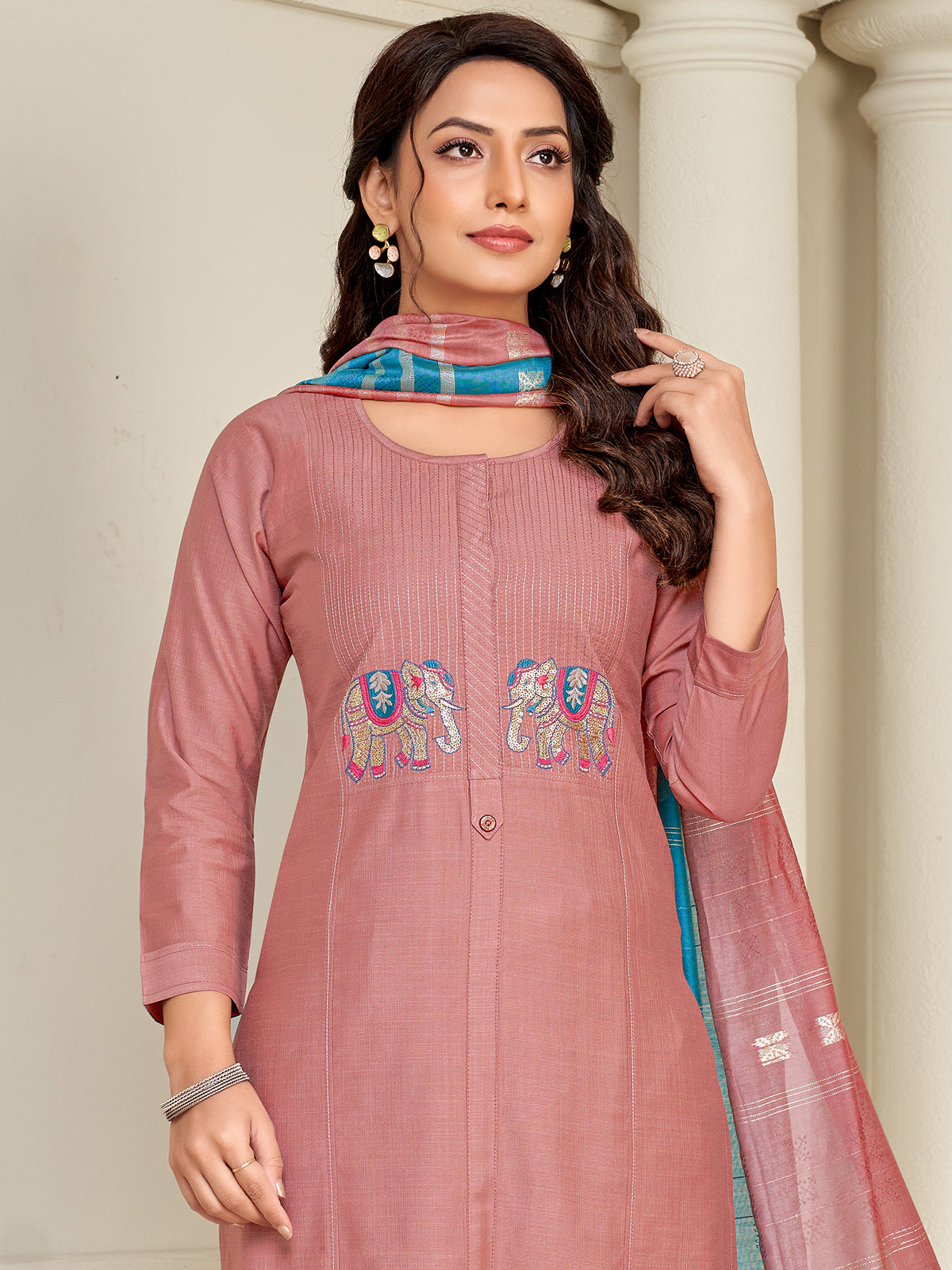 Peach cotton silk salwar suit with embroidery work