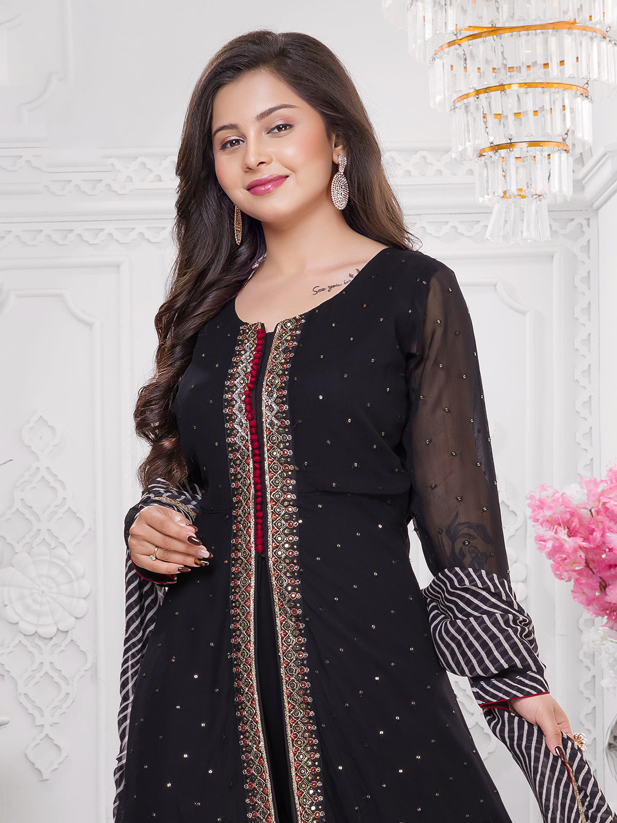 Black georgette anarkali suit with palazzo