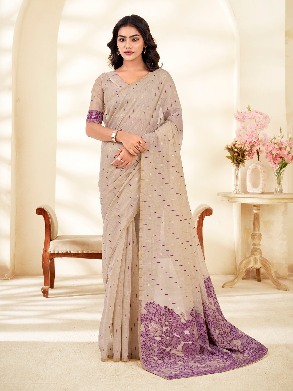 Purple woven grace saree with ethnic allure