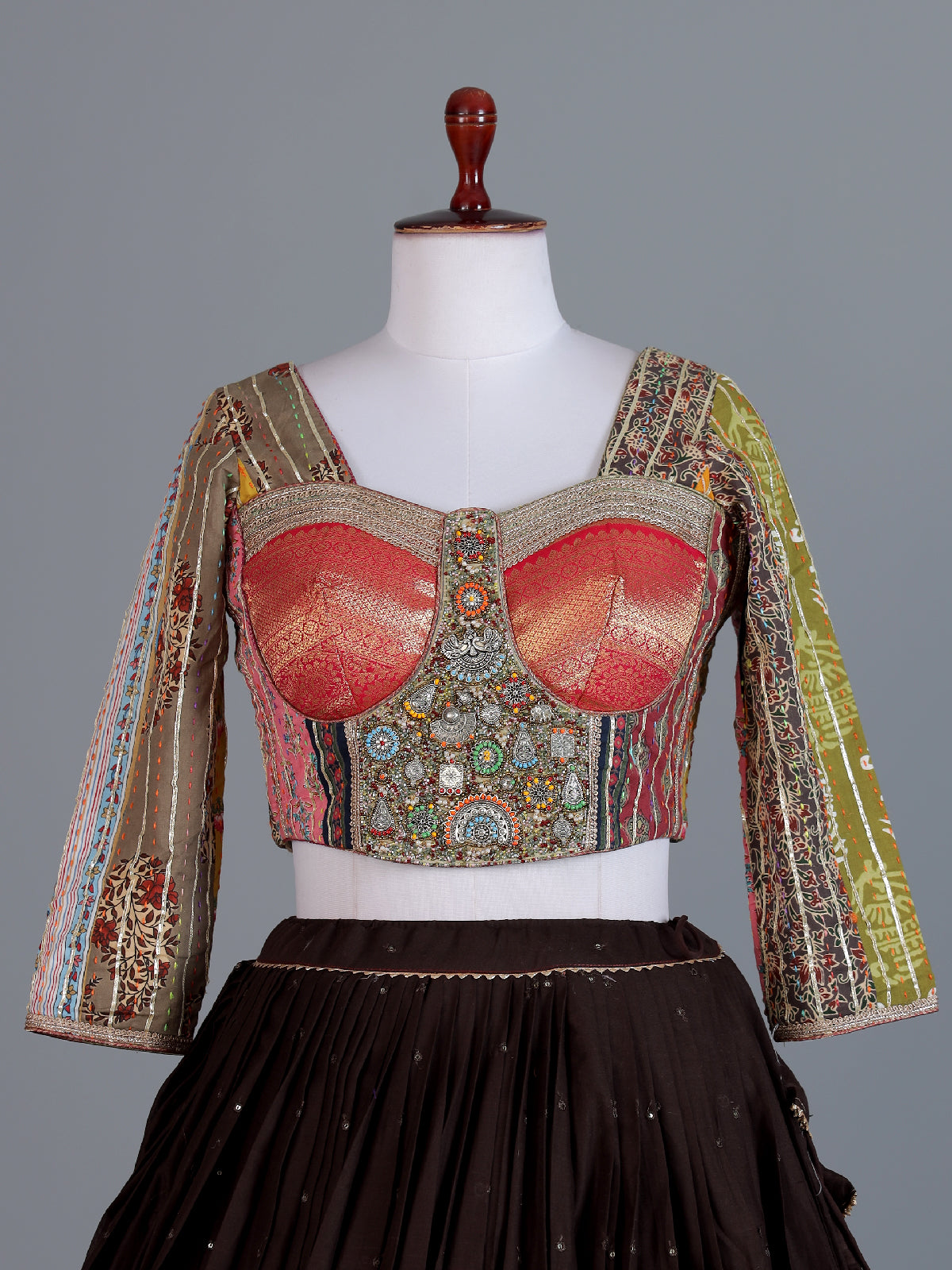 Brown cotton silk reception lehenga choli