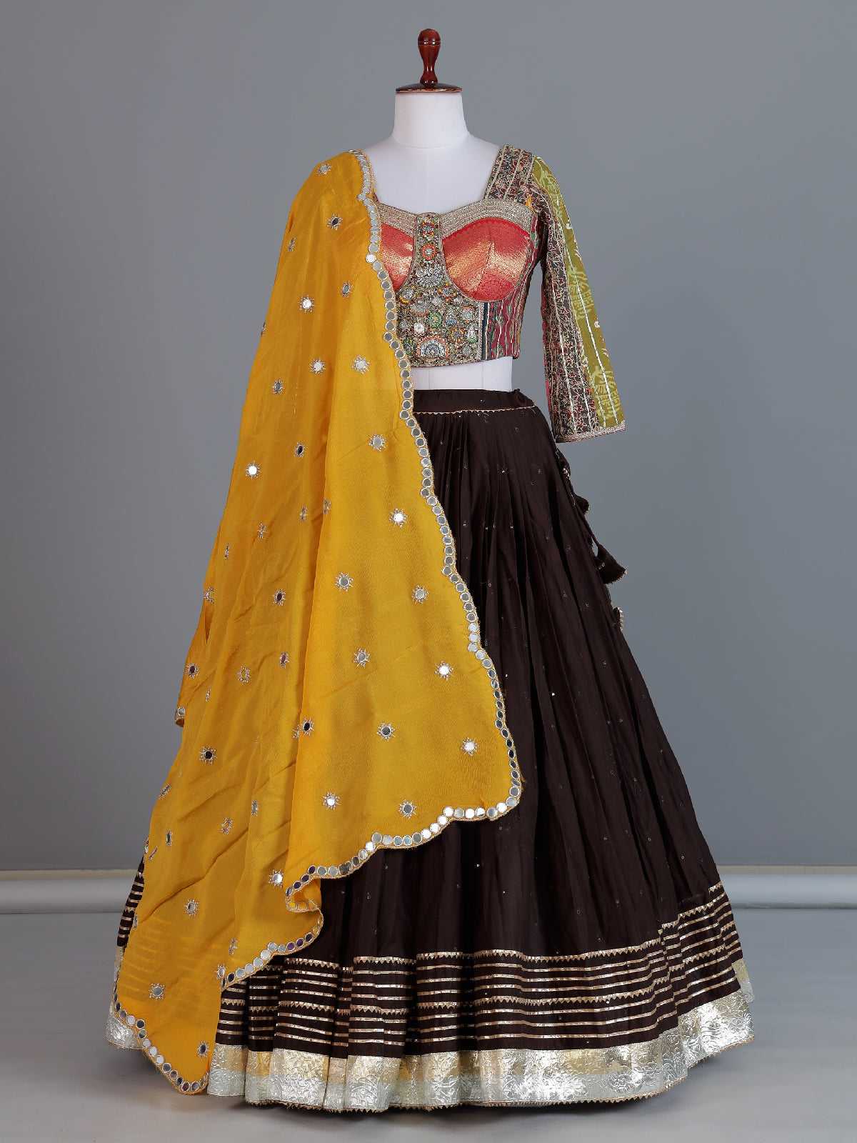 Brown cotton silk reception lehenga choli