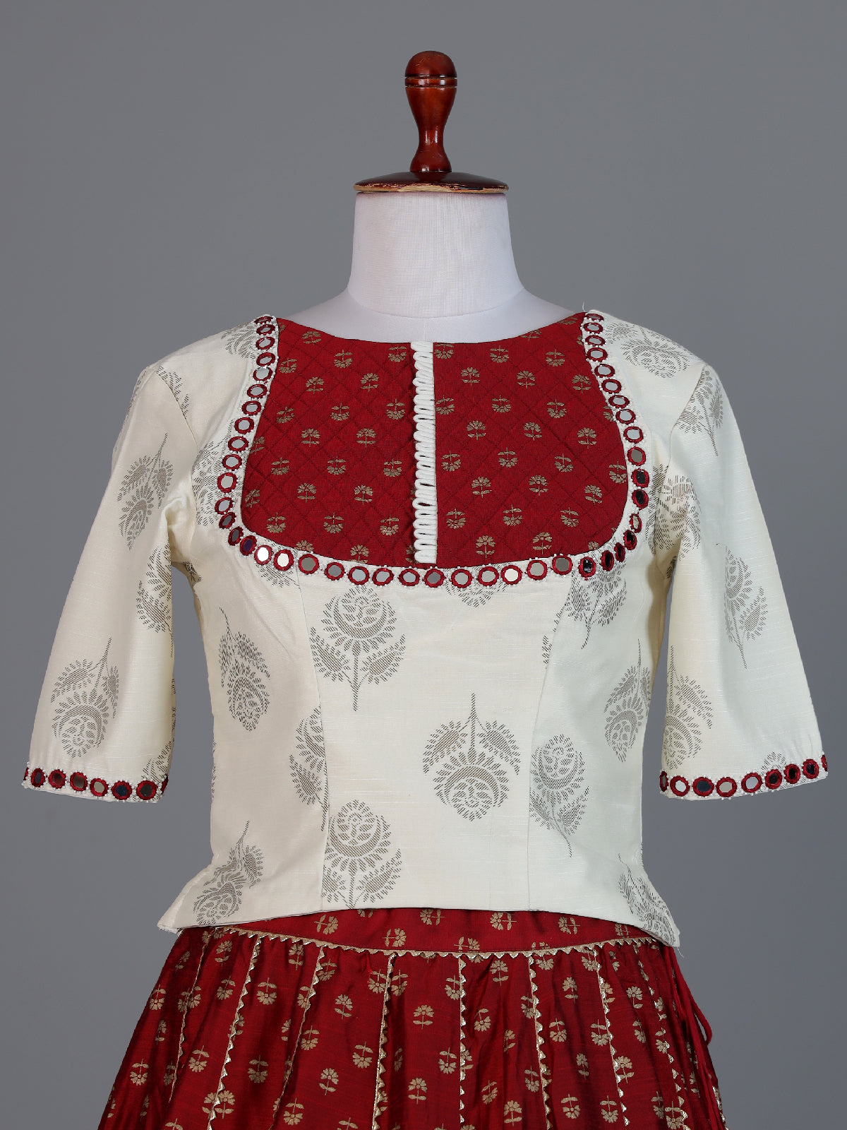 Cream maroon traditional festive lehenga choli