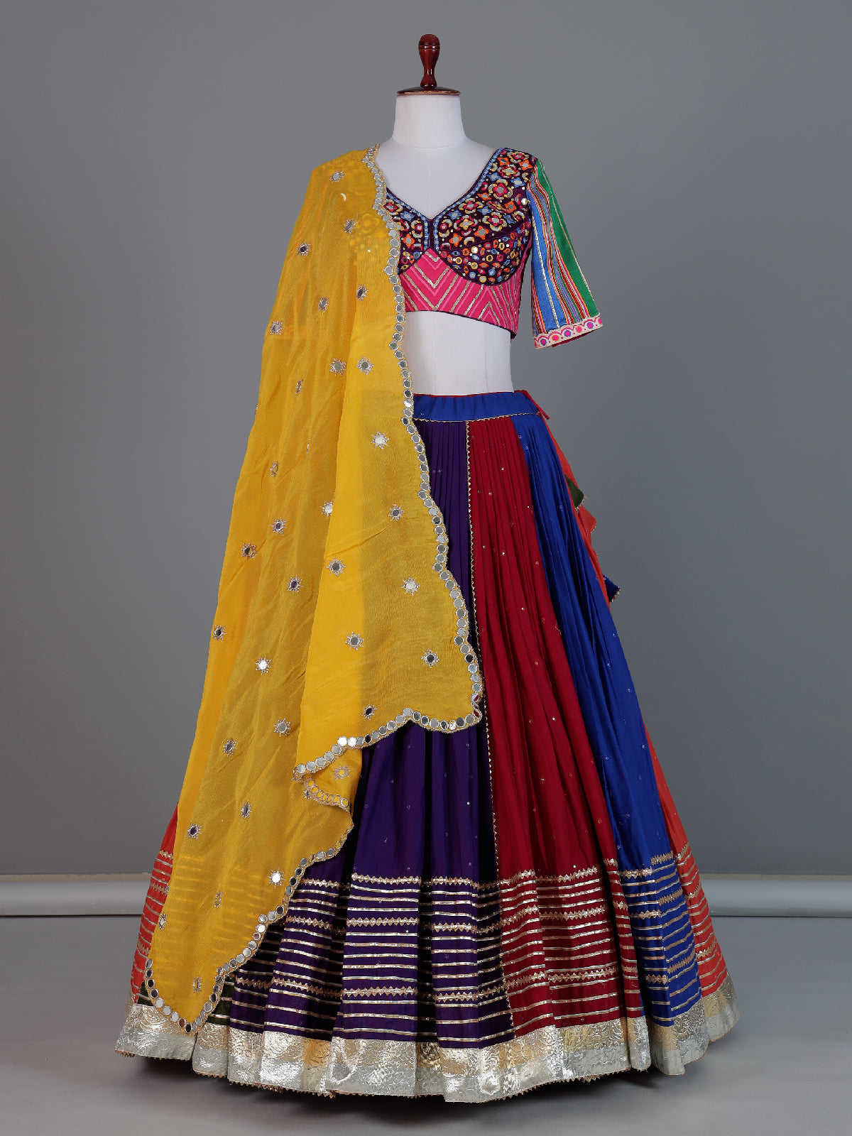 Multicolor cotton silk Garba lehenga choli