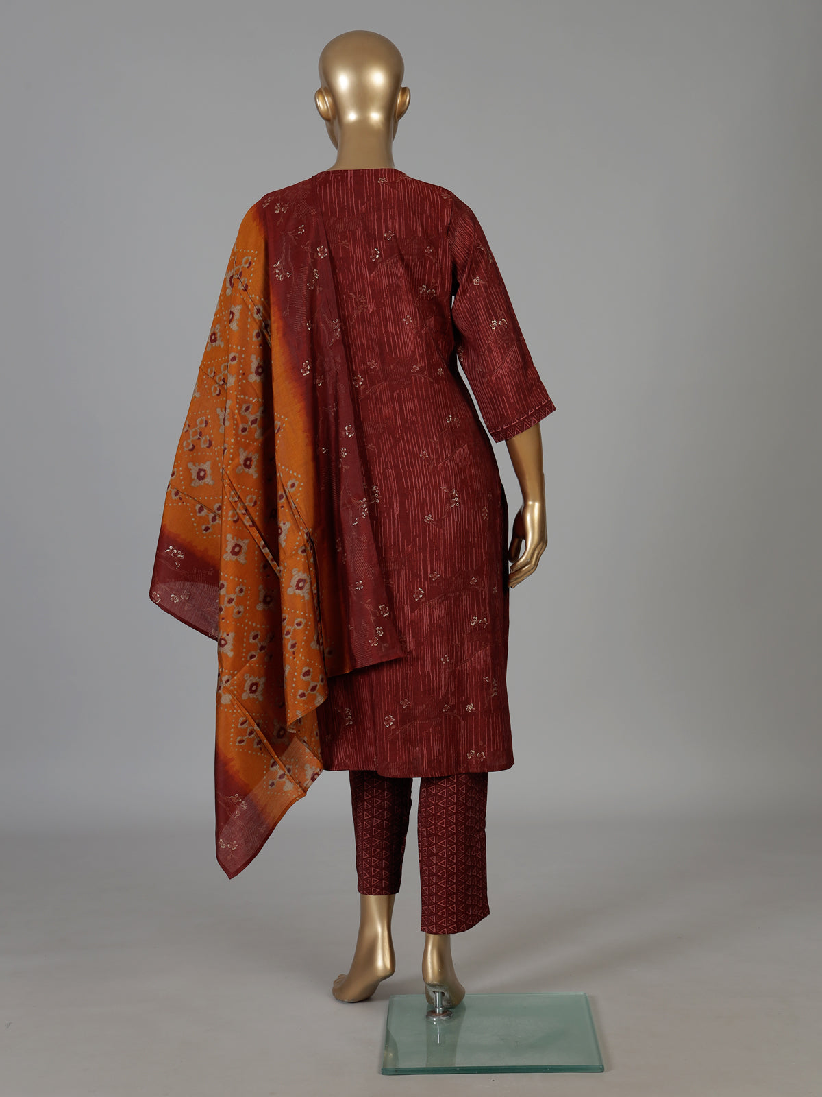 Maroon cotton festive kurti set with ombre dupatta