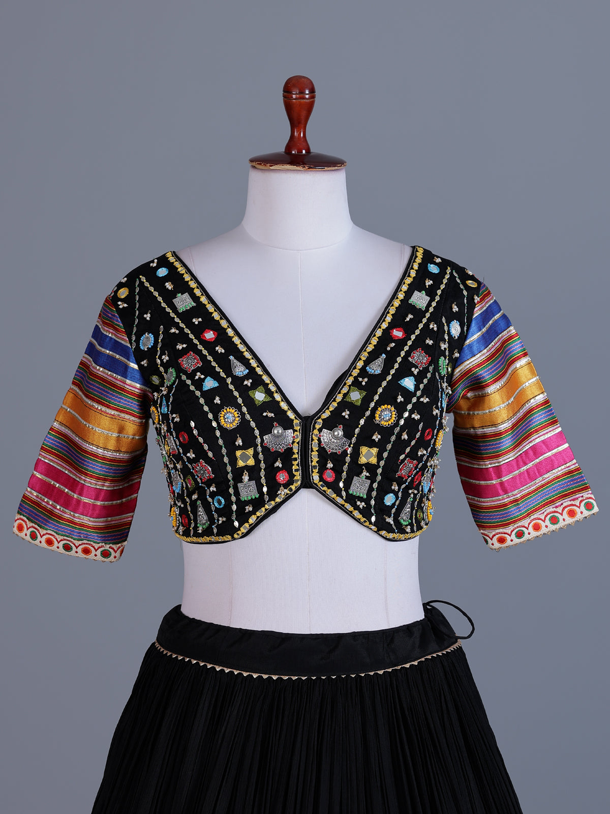 Black tissue silk navratri lehenga choli with gota patti