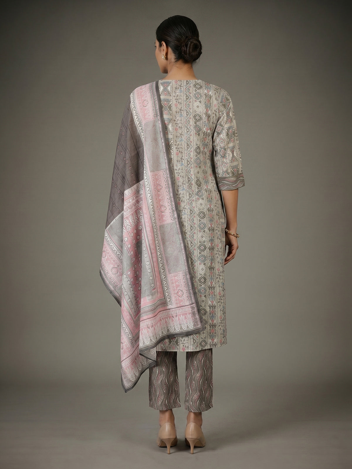 Navy cotton silk kurti set with printed dupatta