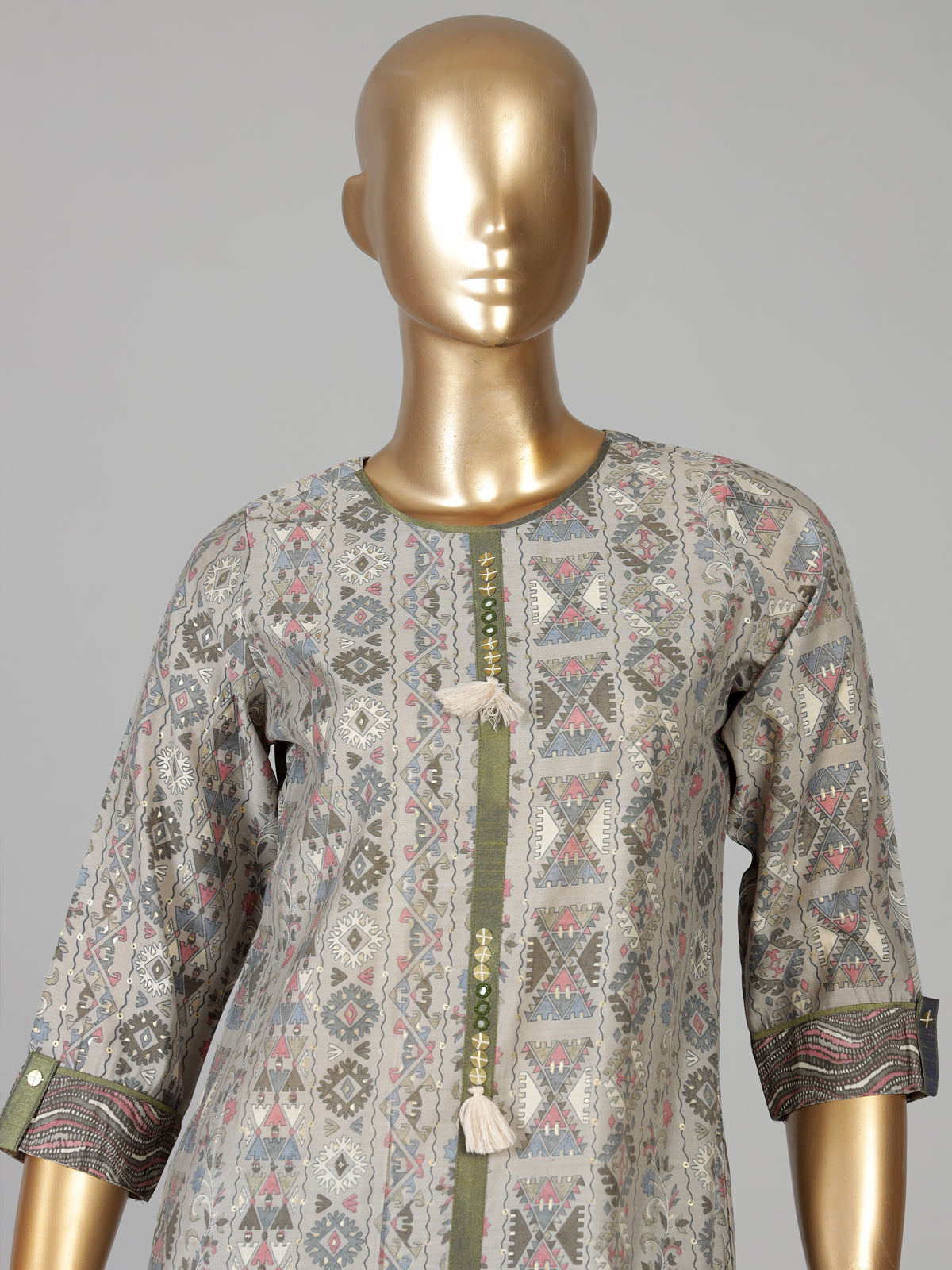 Navy cotton silk kurti set with printed dupatta