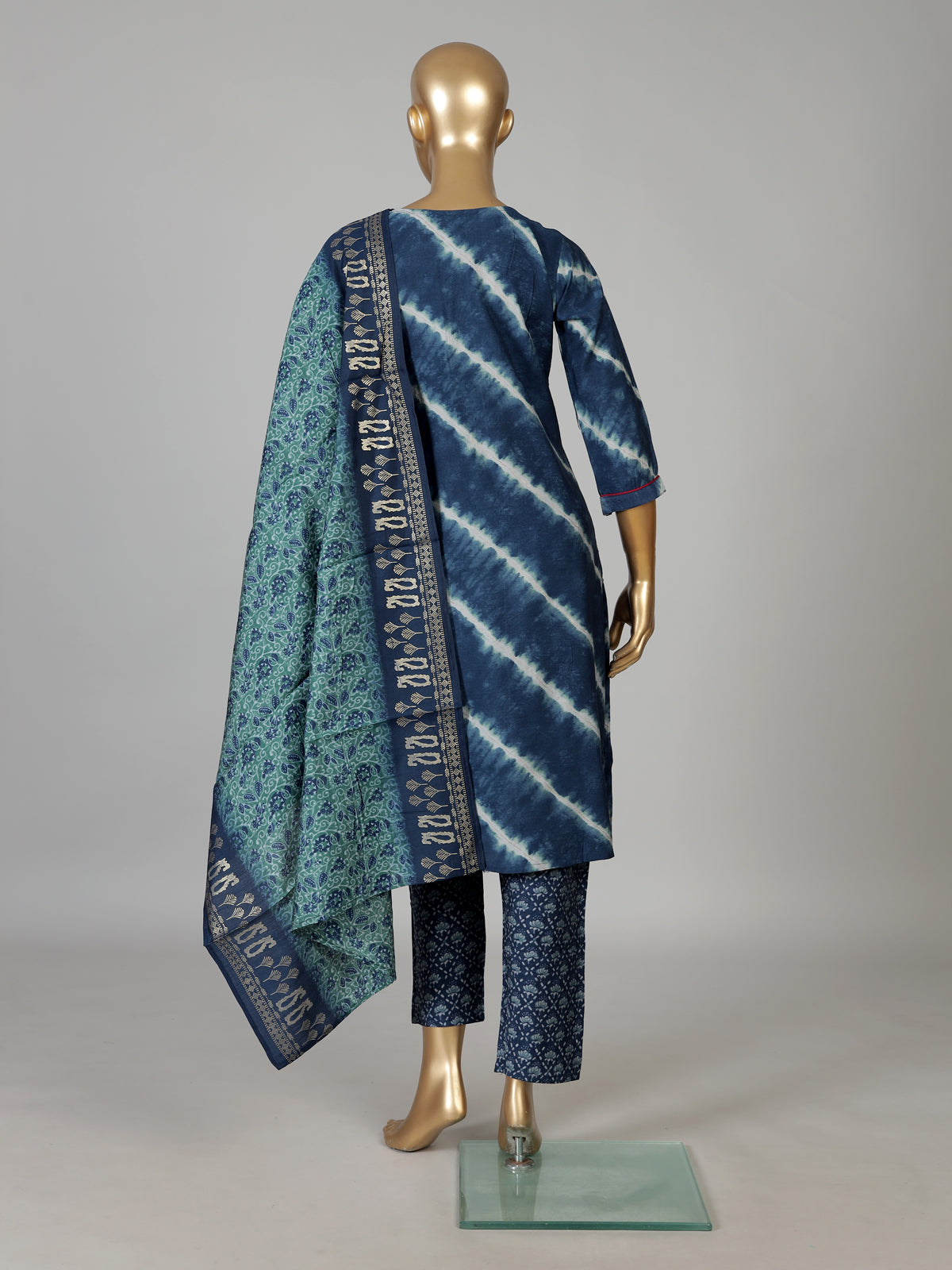 Navy cotton silk festive wear kurti set with print