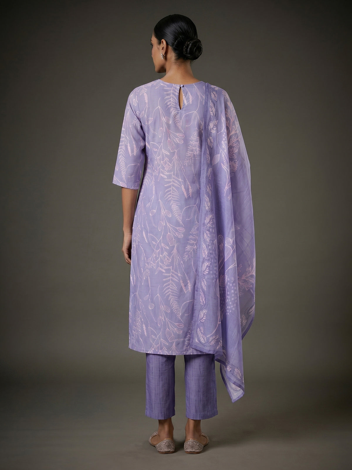 Light lavender cotton silk kurti set with printed dupatta