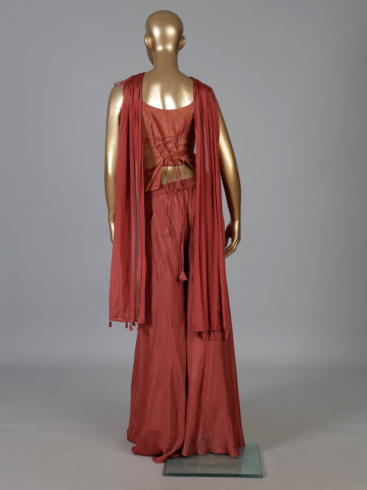 Onion pink satin silk designer palazzo suit