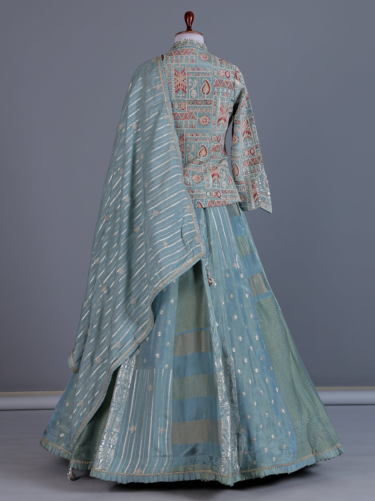 Pastel sky blue silk designer lehenga choli with dupatta