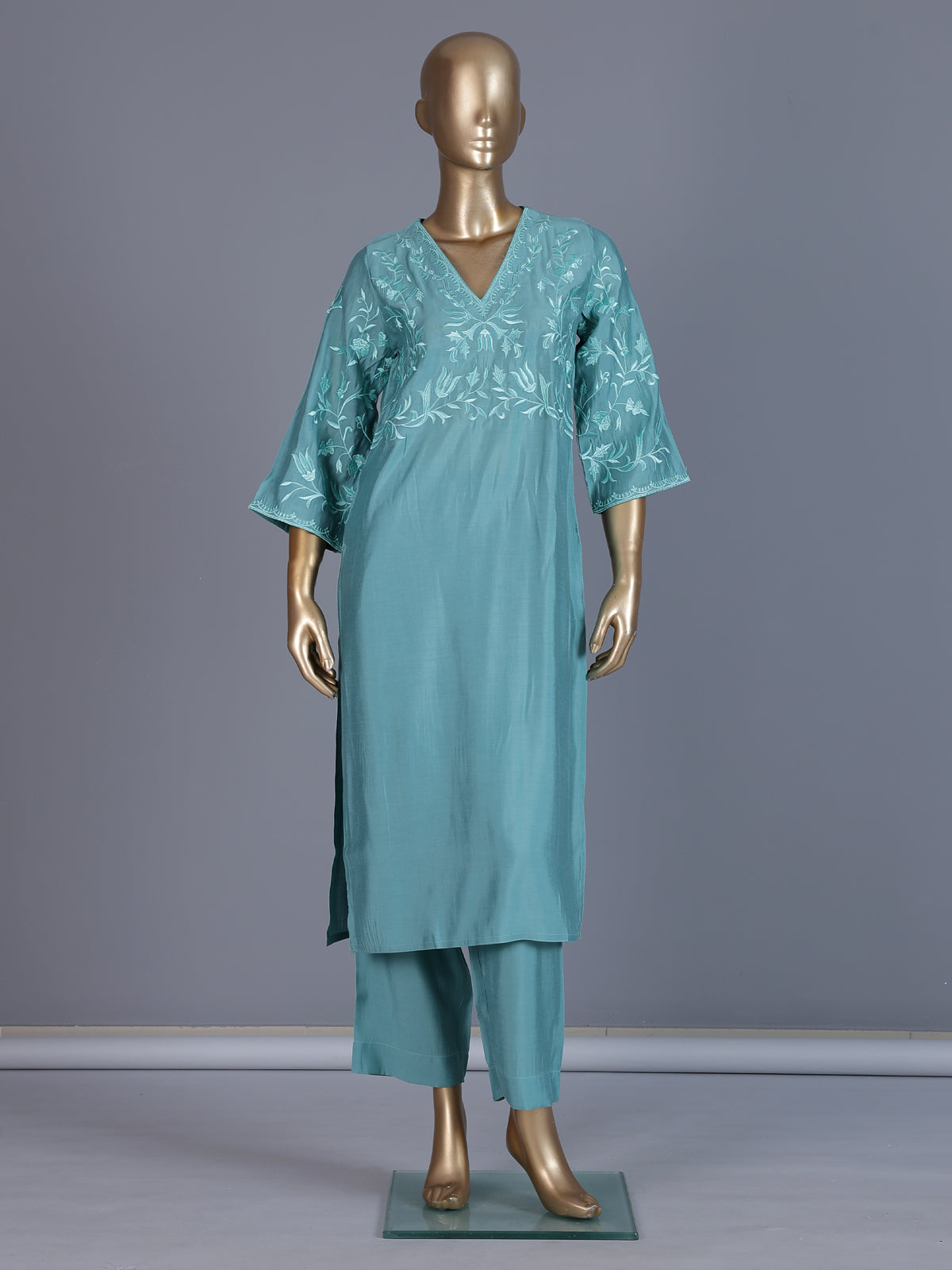 Sky blue silk bodice style kurti set