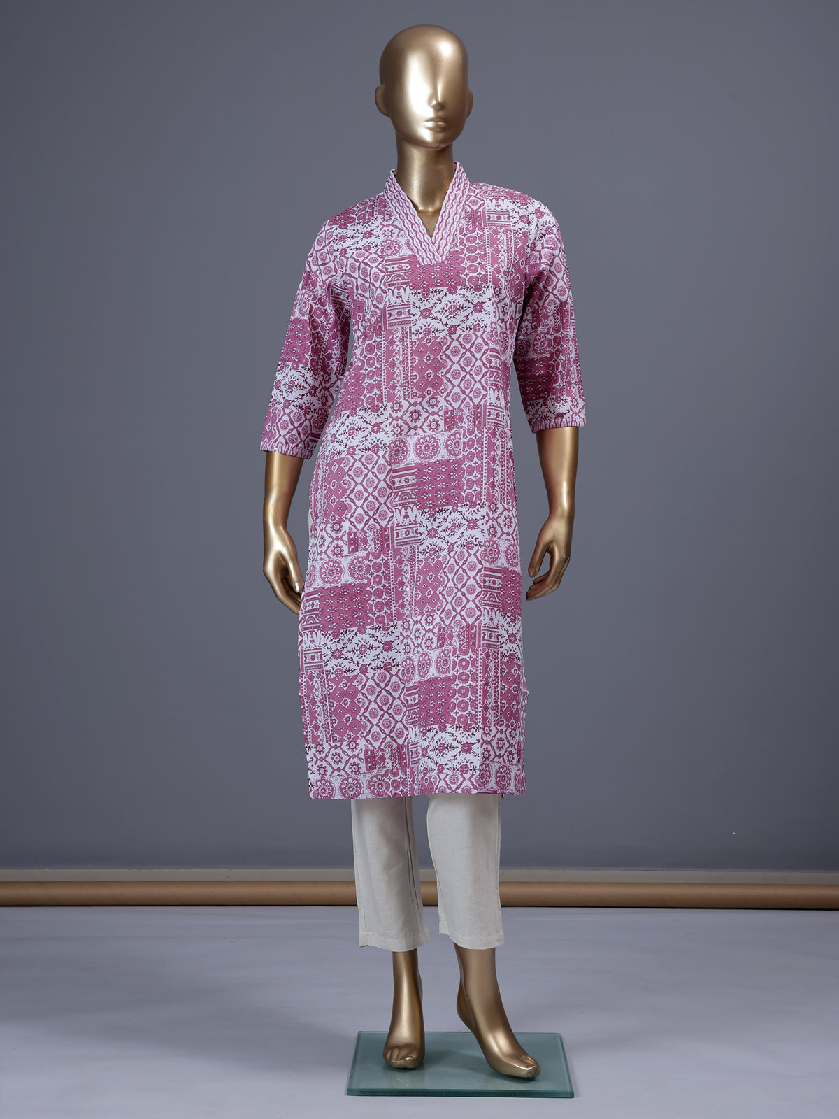 Light purple printed cotton blend stylish casual kurti