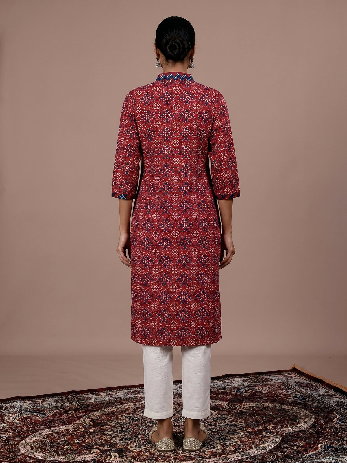 Maroon printed cotton blend casual kurti for women