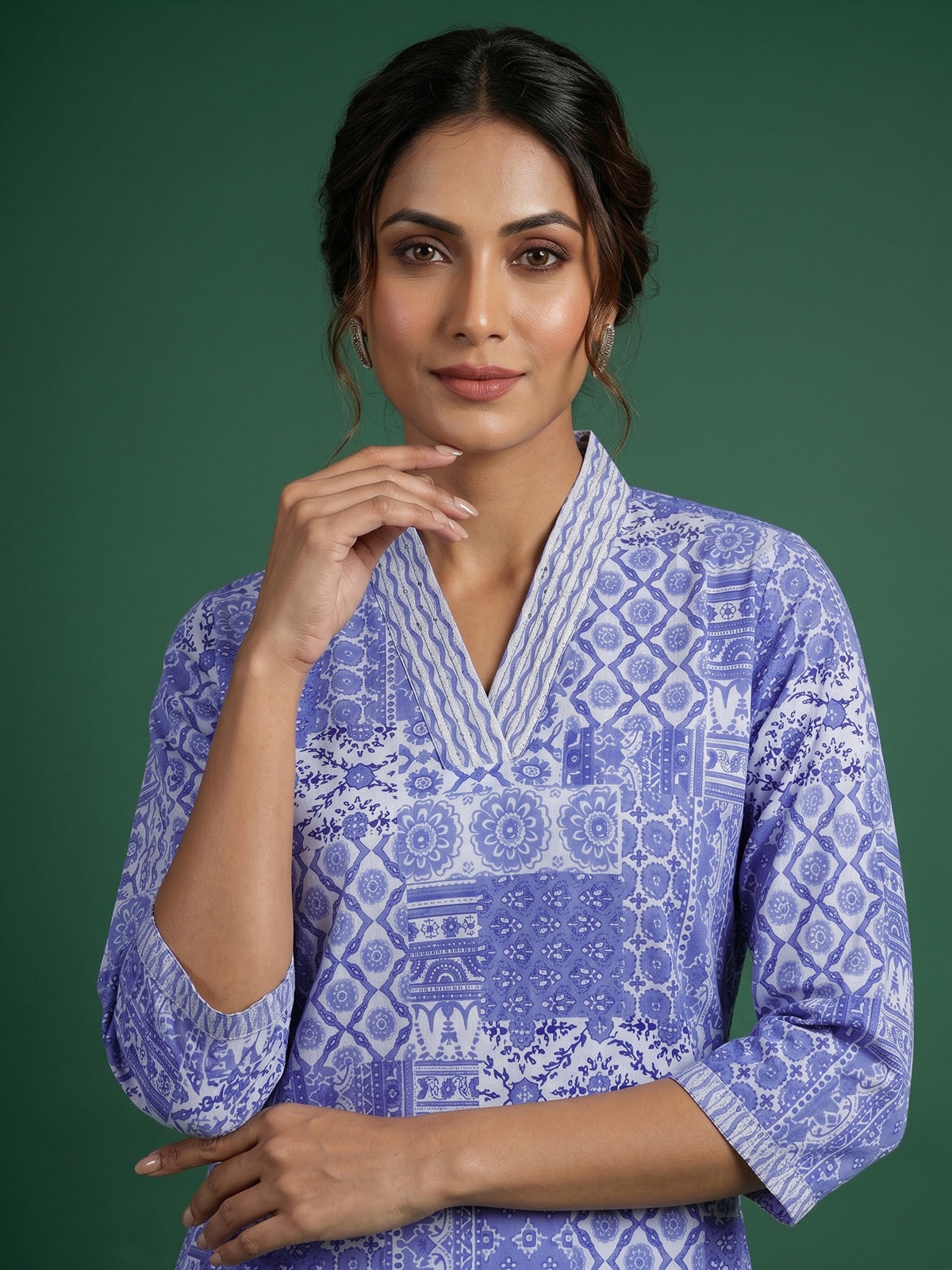 Lavender purple printed cotton blend casual fashion kurti