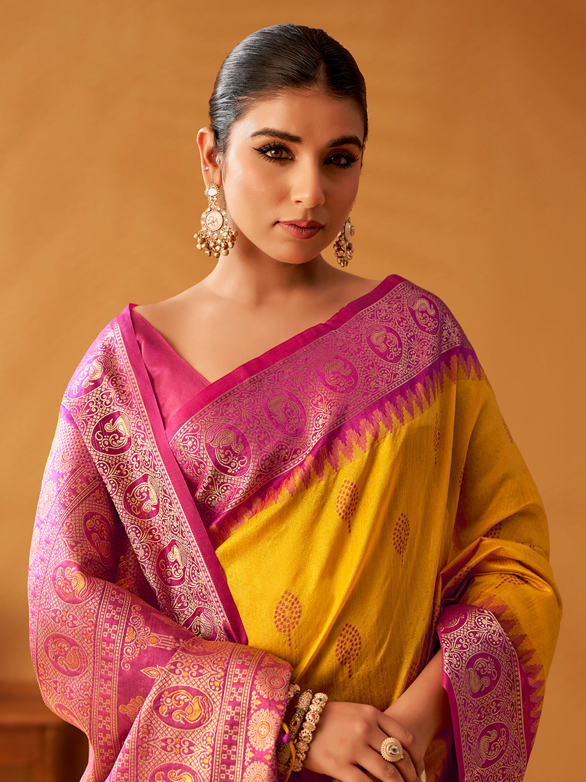 Mustard yellow festive modal cotton saree