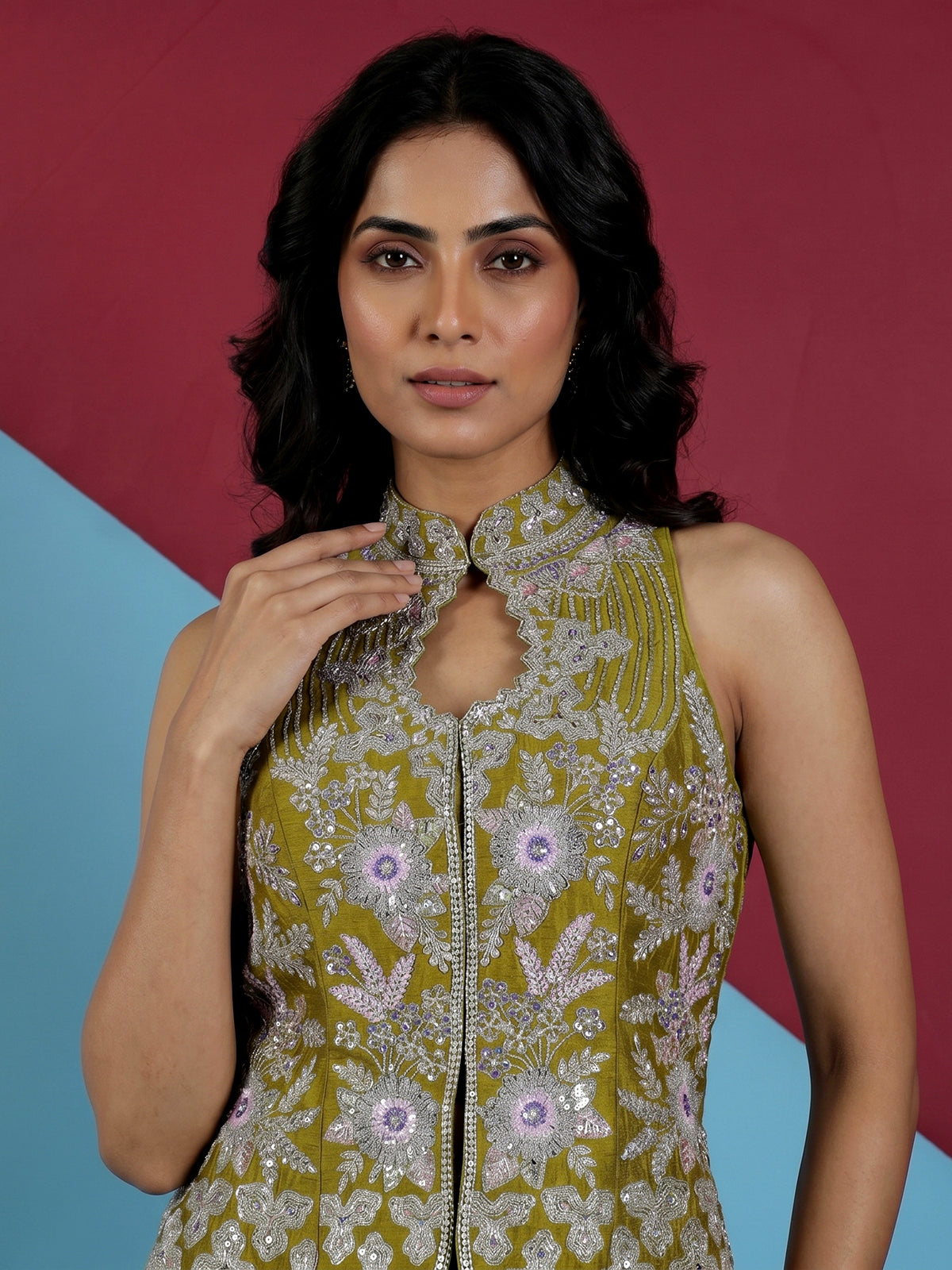 Mehendi green georgette designer palazzo suit for celebrations