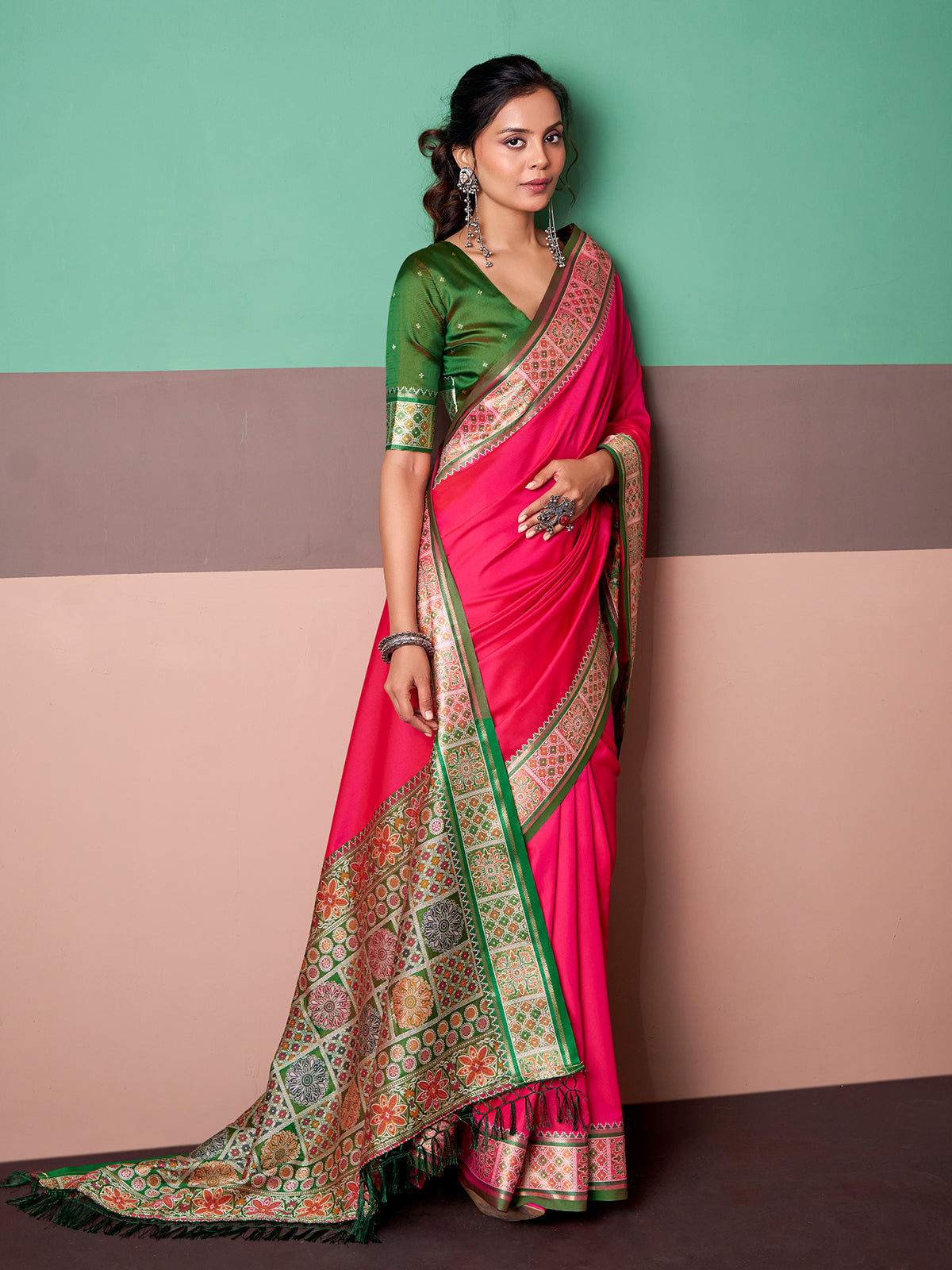 Pink vibrant patola weave silk saree