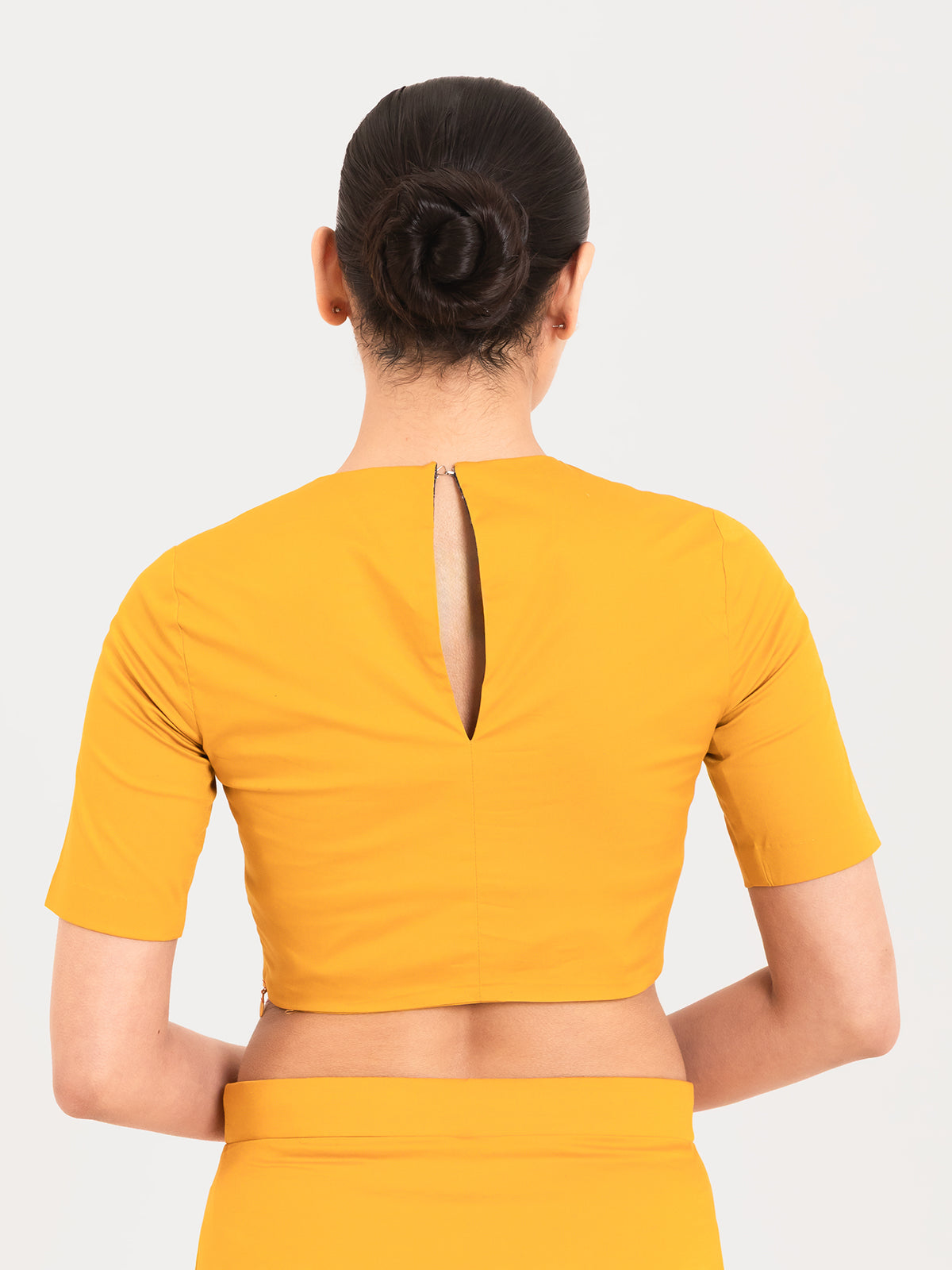 Yellow cotton lycra round neck blouse