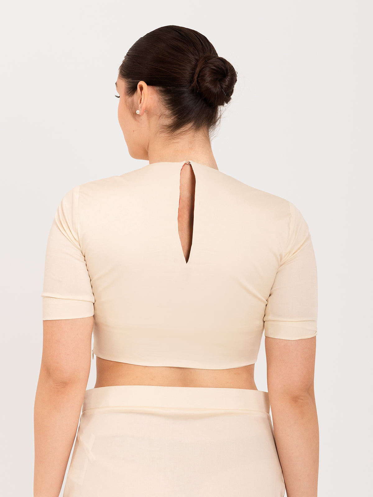 White cotton lycra round neck blouse