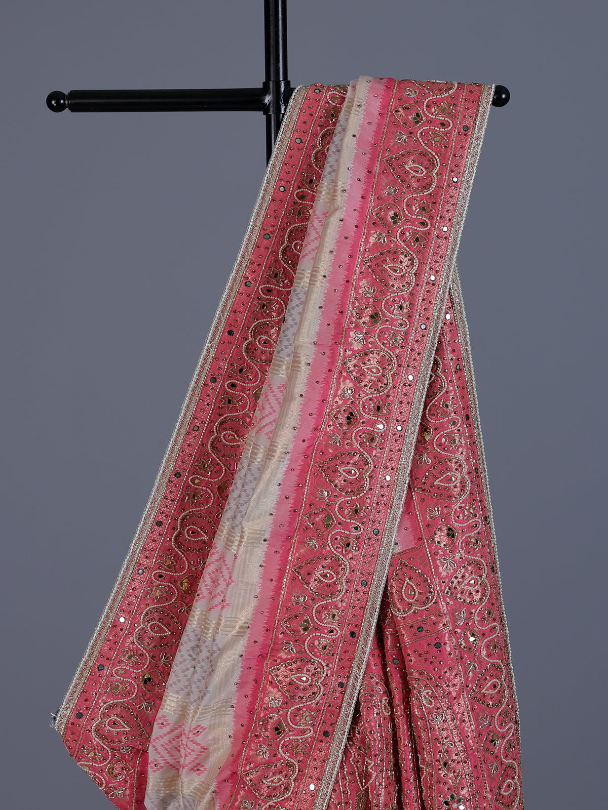Cream art silk saree with festive printed border