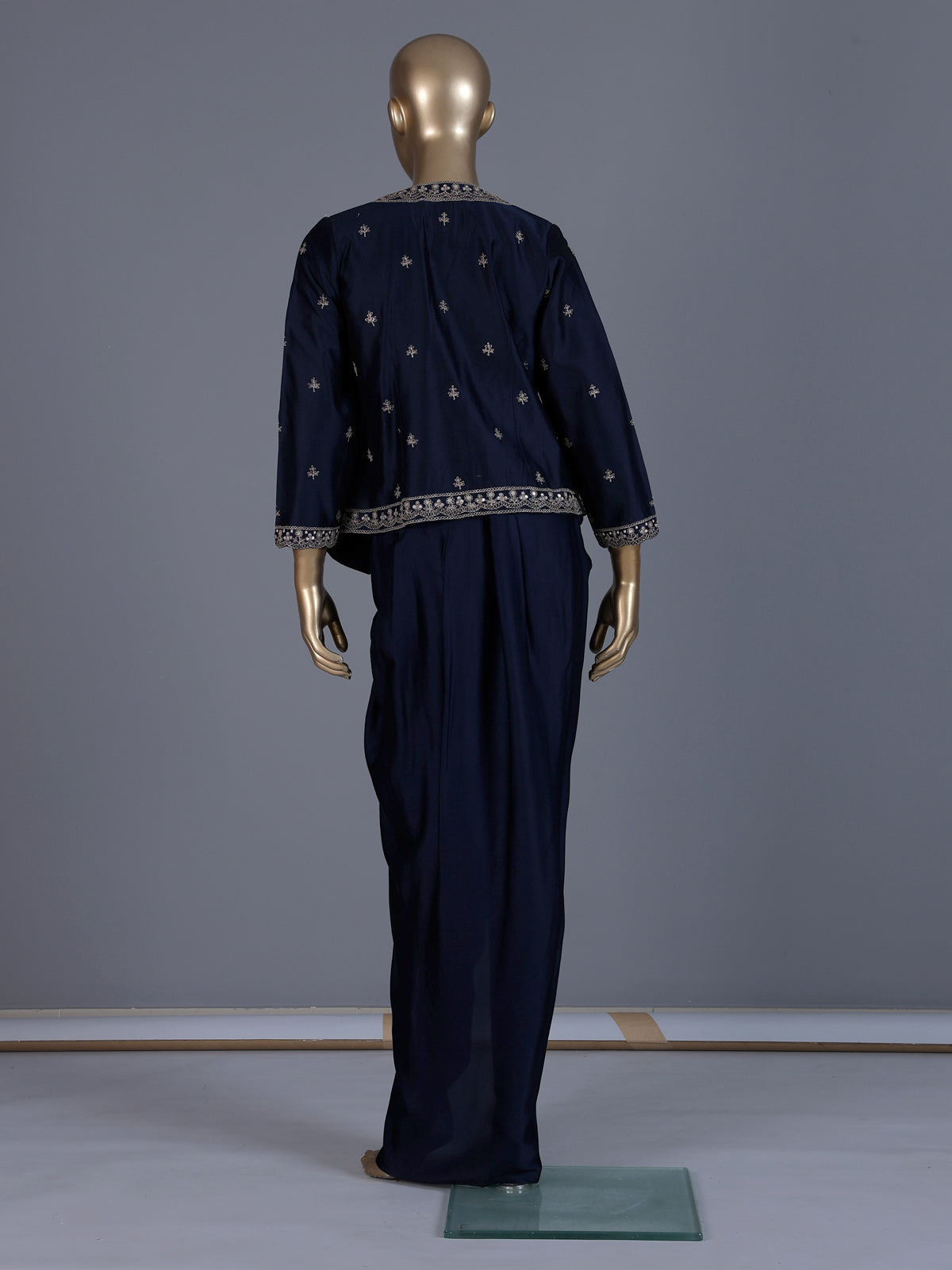 Navy blue premium satin silk indo western suit
