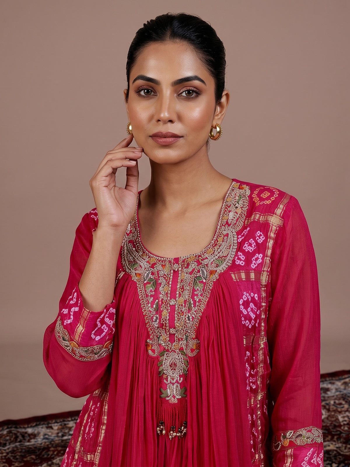 Rani pink printed georgette palazzo suit