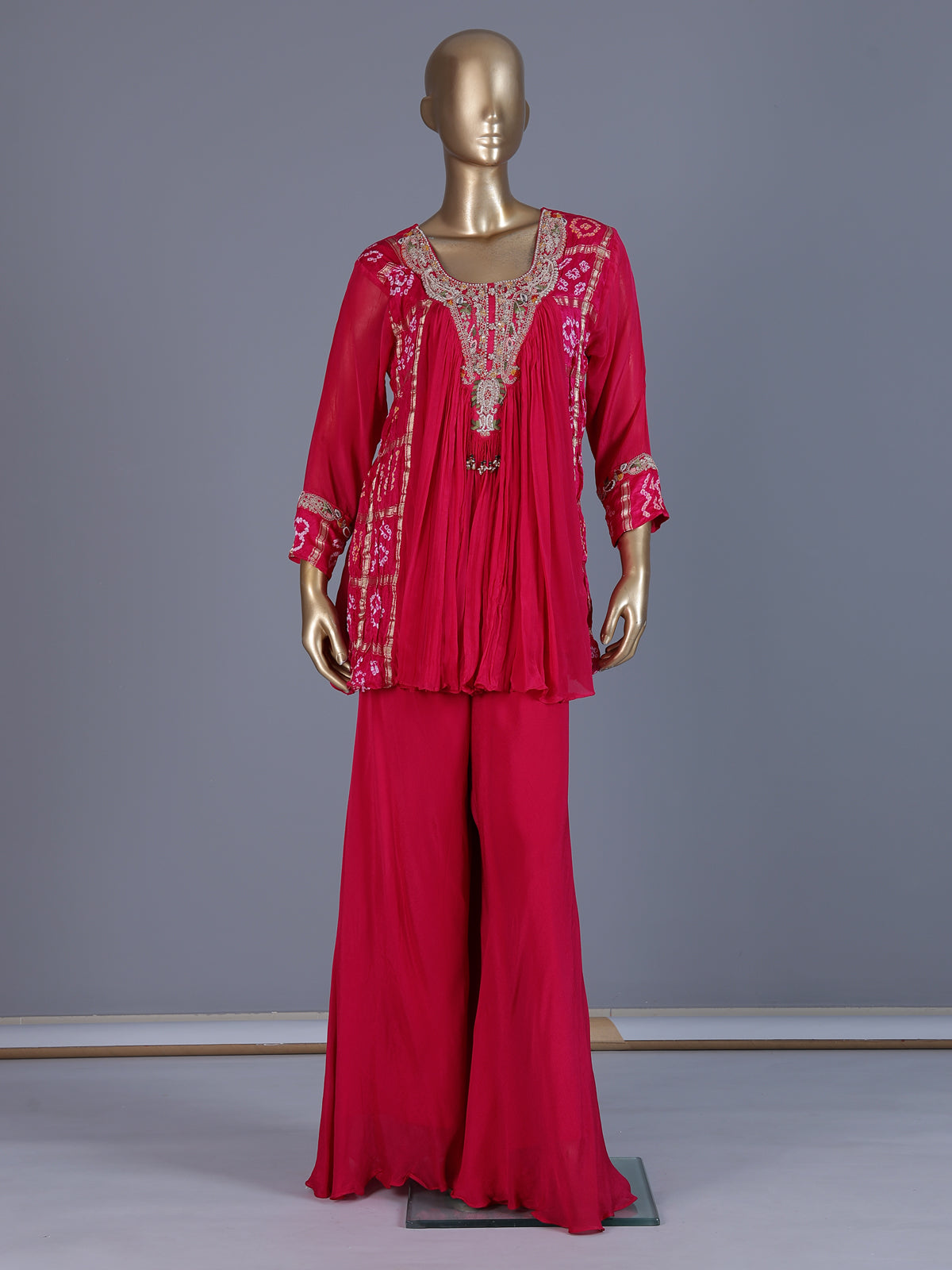 Rani pink printed georgette palazzo suit