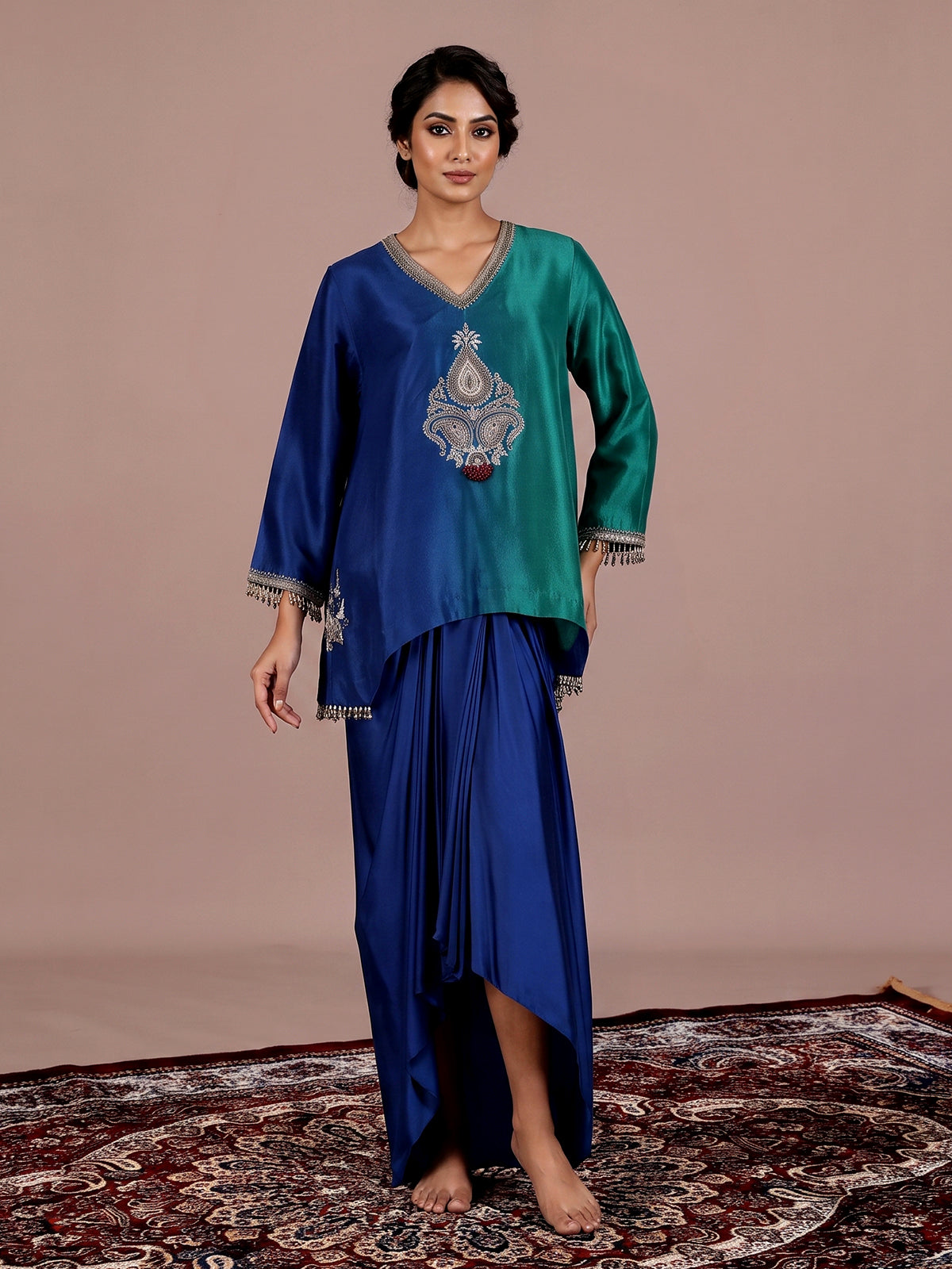 Blue Mughal inspired indo western dhoti suit