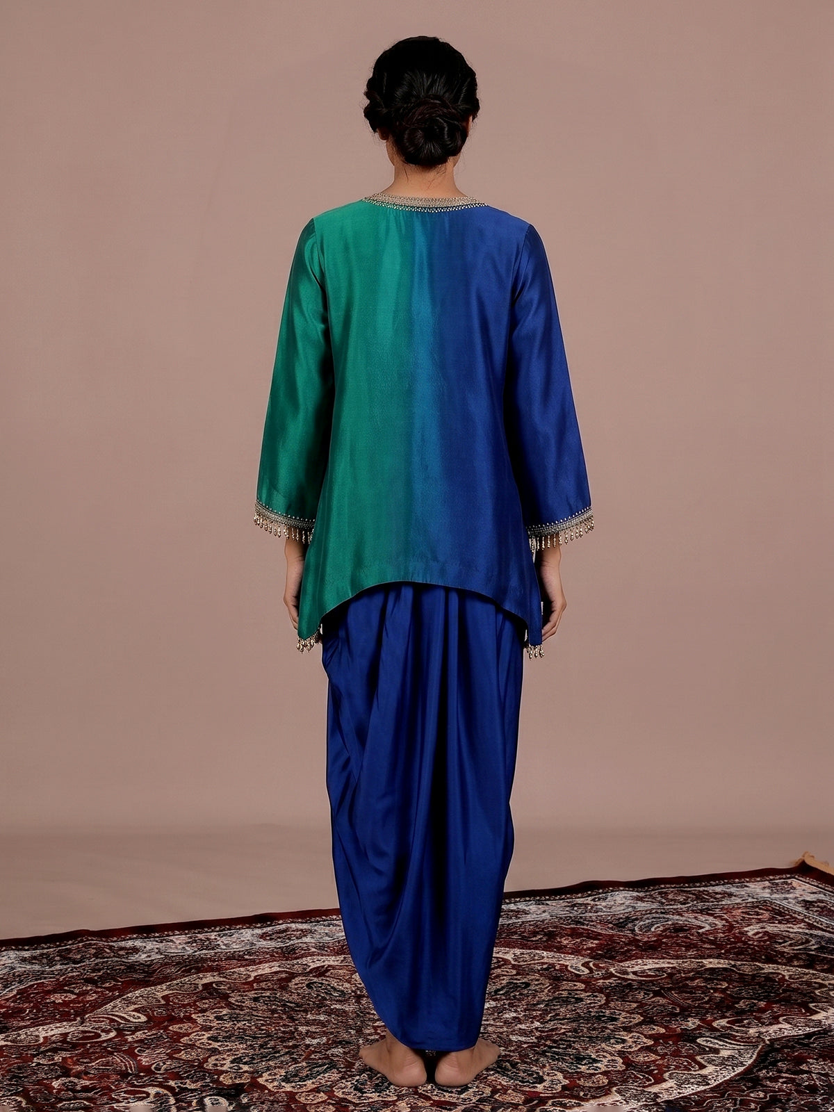 Blue Mughal inspired indo western dhoti suit