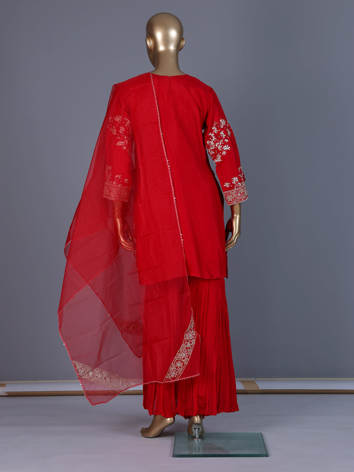 Red premium cotton silk sharara suit
